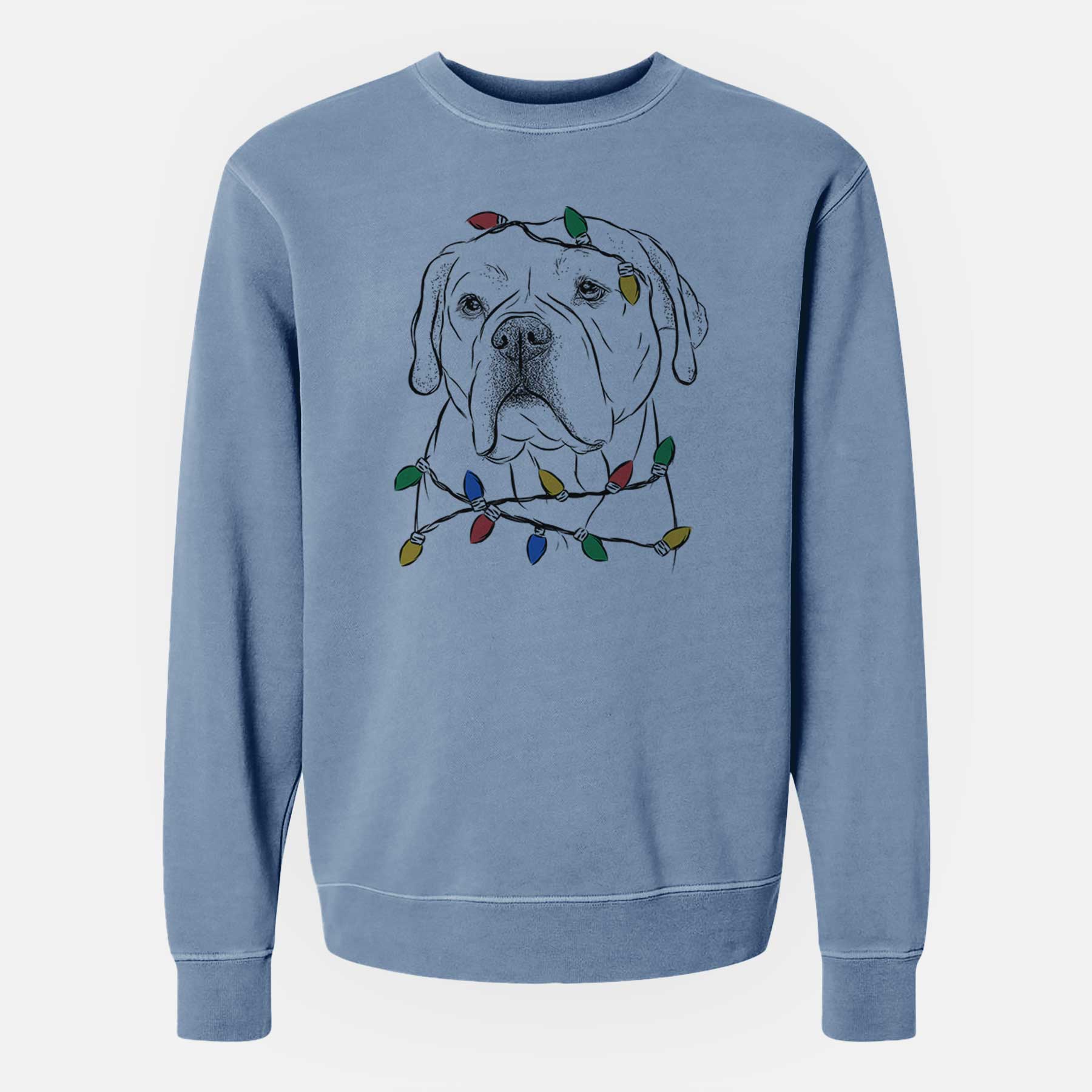 Christmas Lights Nora the American Bulldog Mix - Unisex Pigment Dyed Crew Sweatshirt