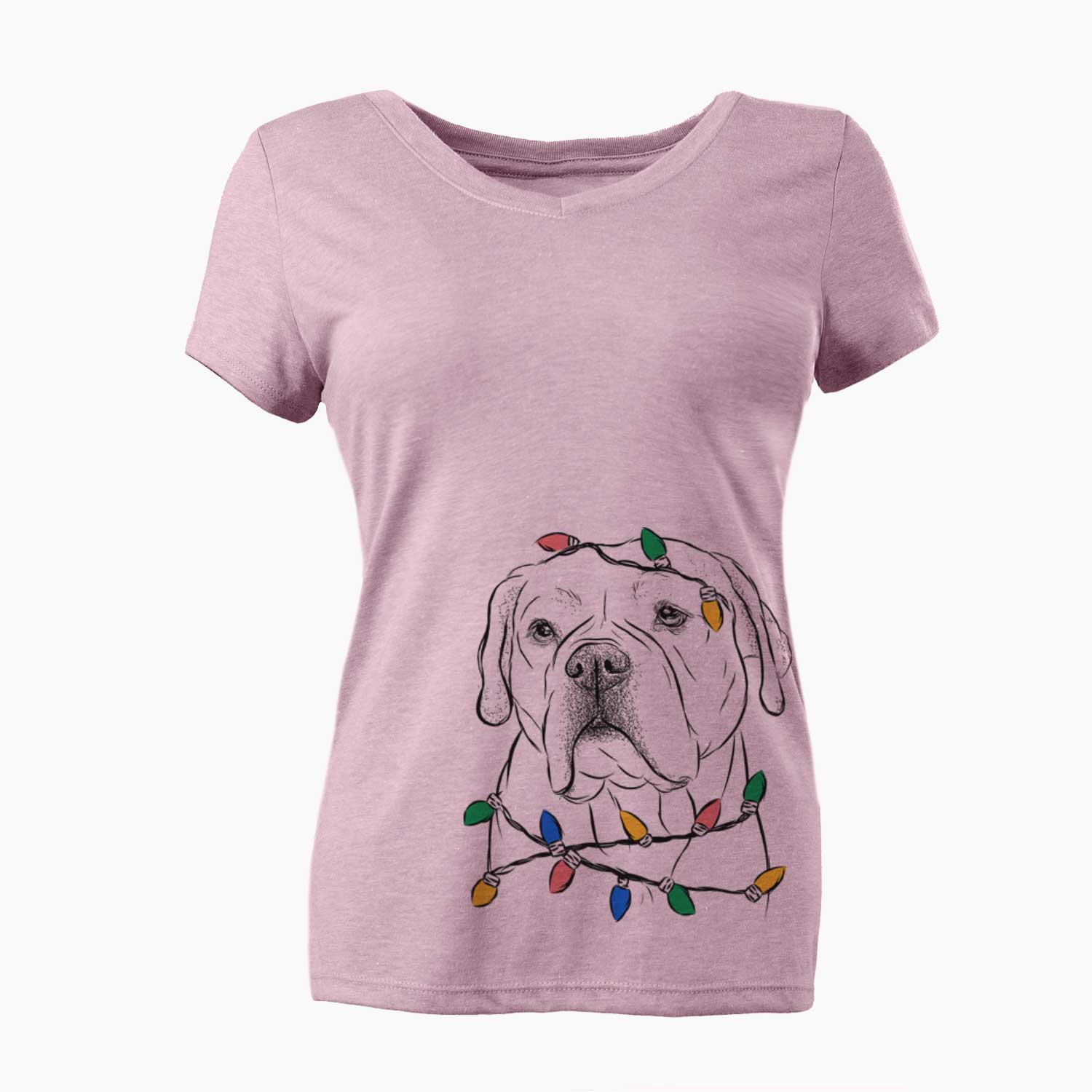 Christmas Lights Nora the American Bulldog Mix - Women's V-neck Shirt