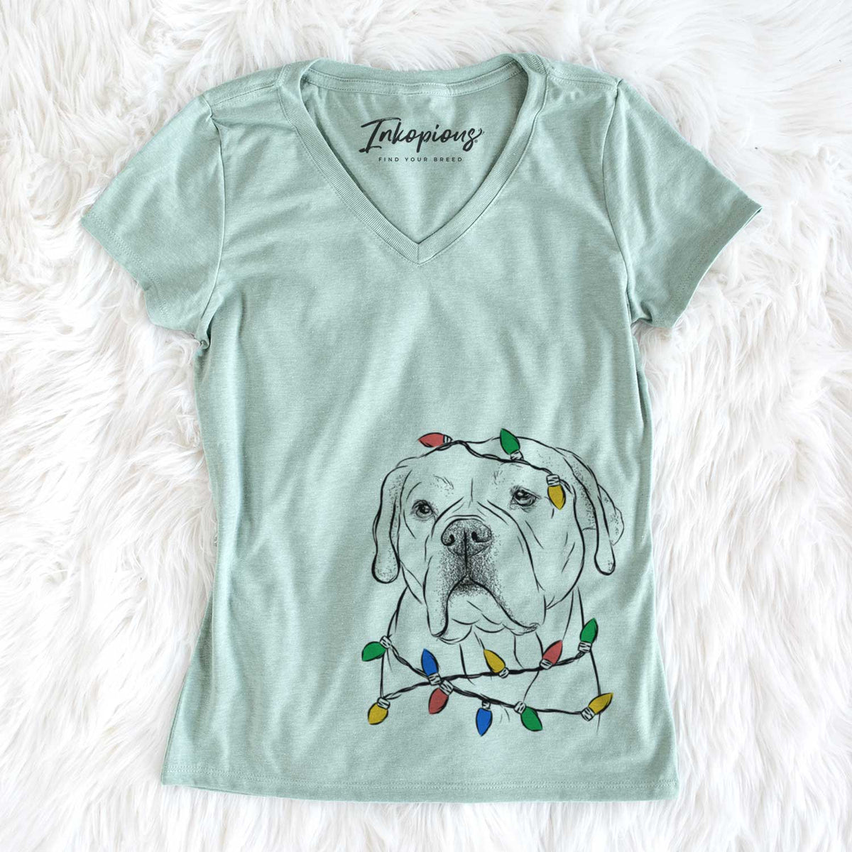 Christmas Lights Nora the American Bulldog Mix - Women&#39;s V-neck Shirt