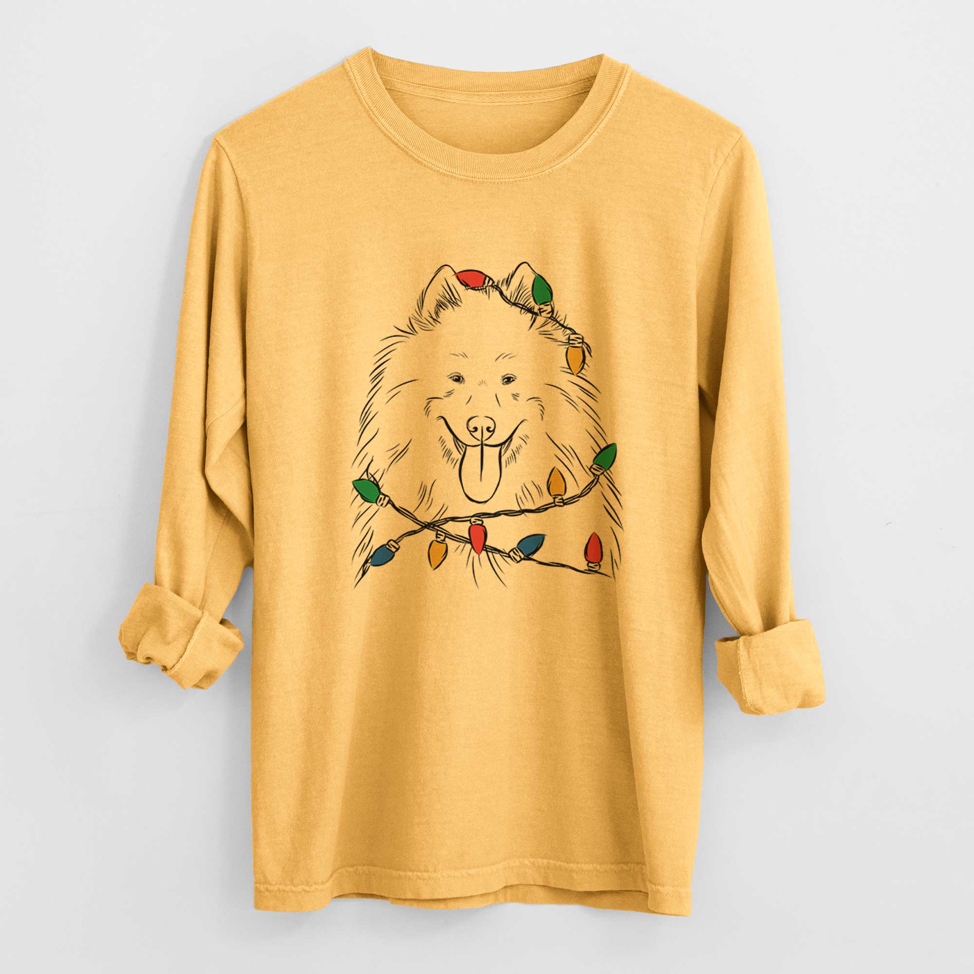 Christmas Lights Nova the Samoyed - Heavyweight 100% Cotton Long Sleeve