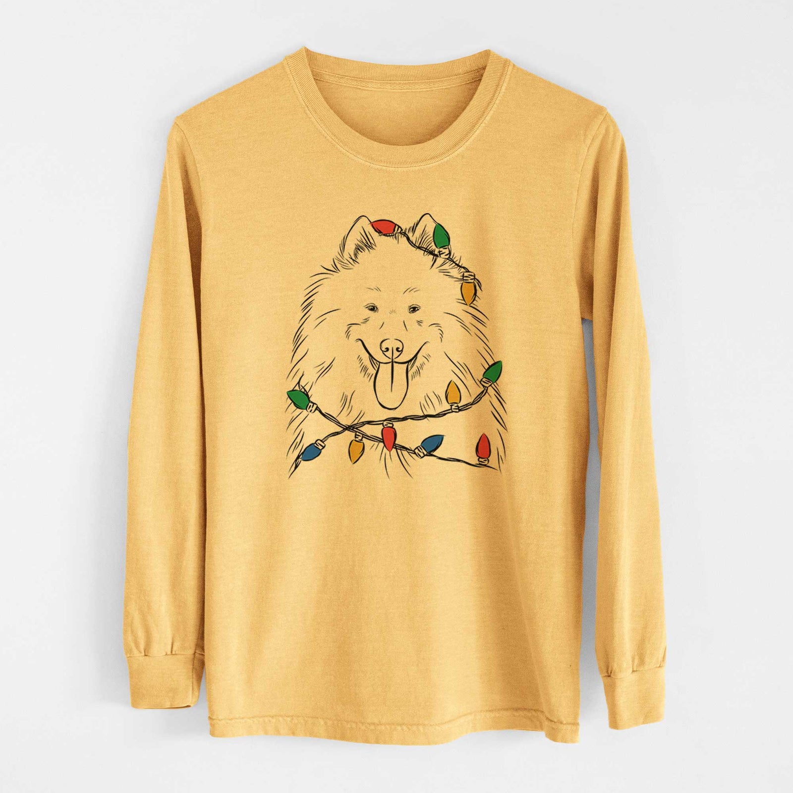 Christmas Lights Nova the Samoyed - Heavyweight 100% Cotton Long Sleeve