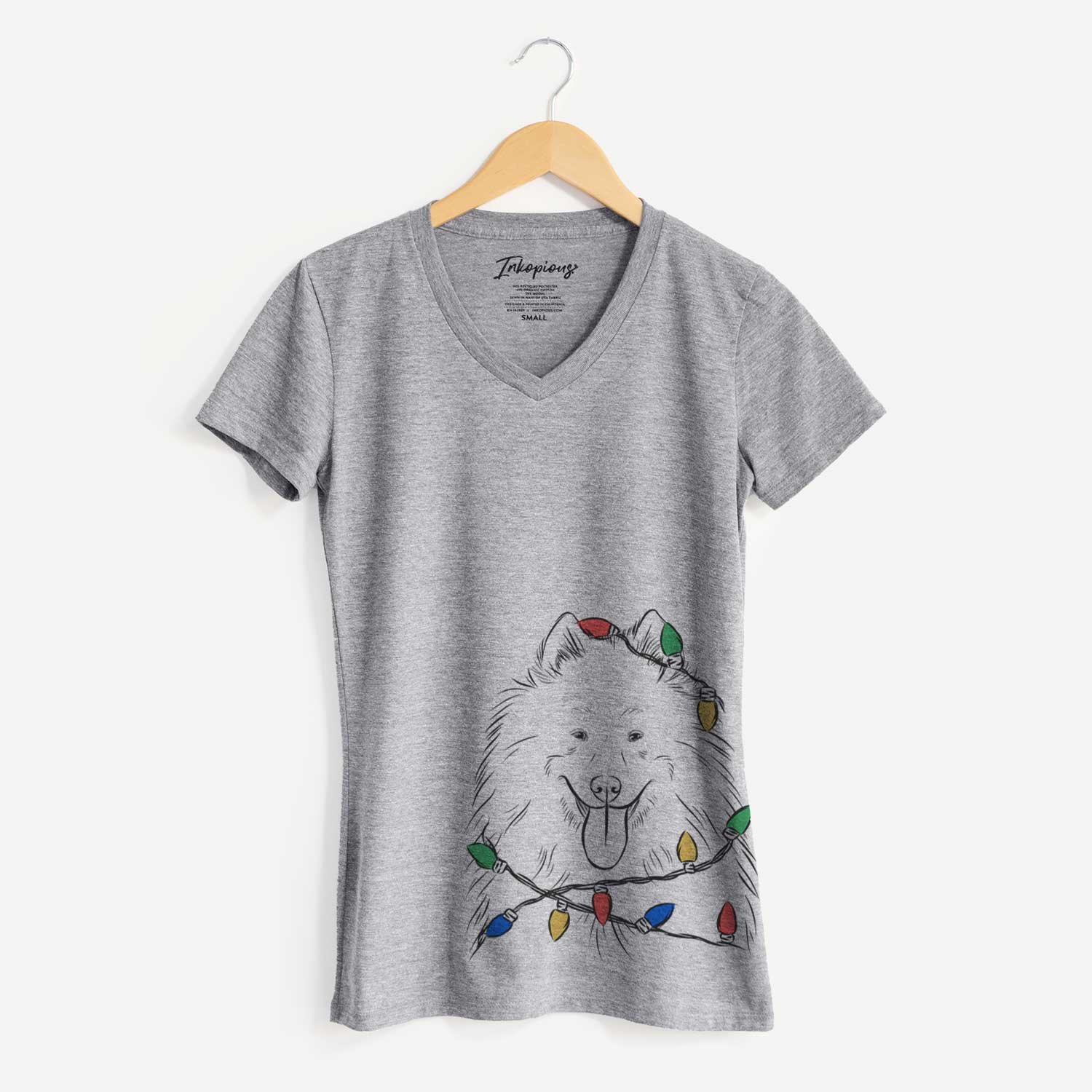 Christmas Lights Nova the Samoyed - Women's V-neck Shirt