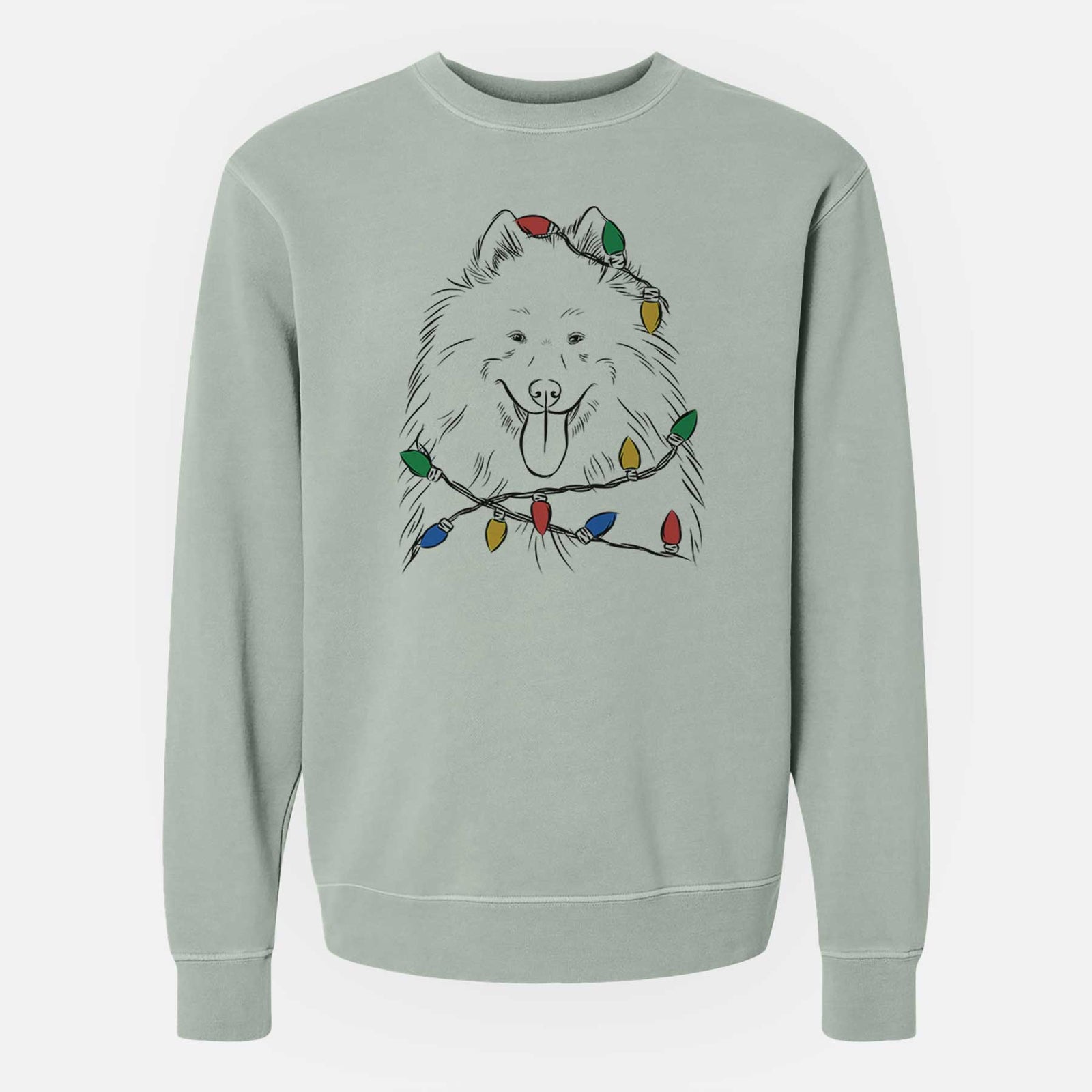 Christmas Lights Nova the Samoyed - Unisex Pigment Dyed Crew Sweatshirt