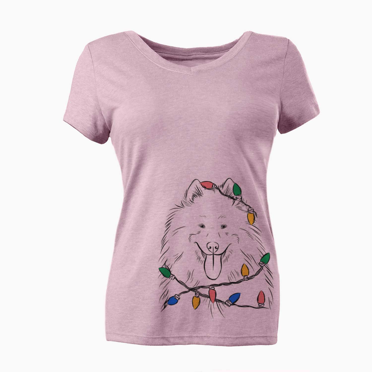 Christmas Lights Nova the Samoyed - Women's V-neck Shirt