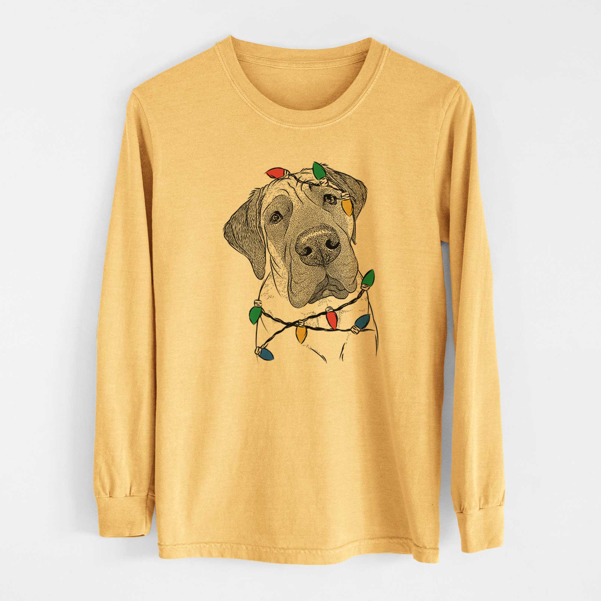 Christmas Lights Nutterbutter the English Mastiff - Heavyweight 100% Cotton Long Sleeve