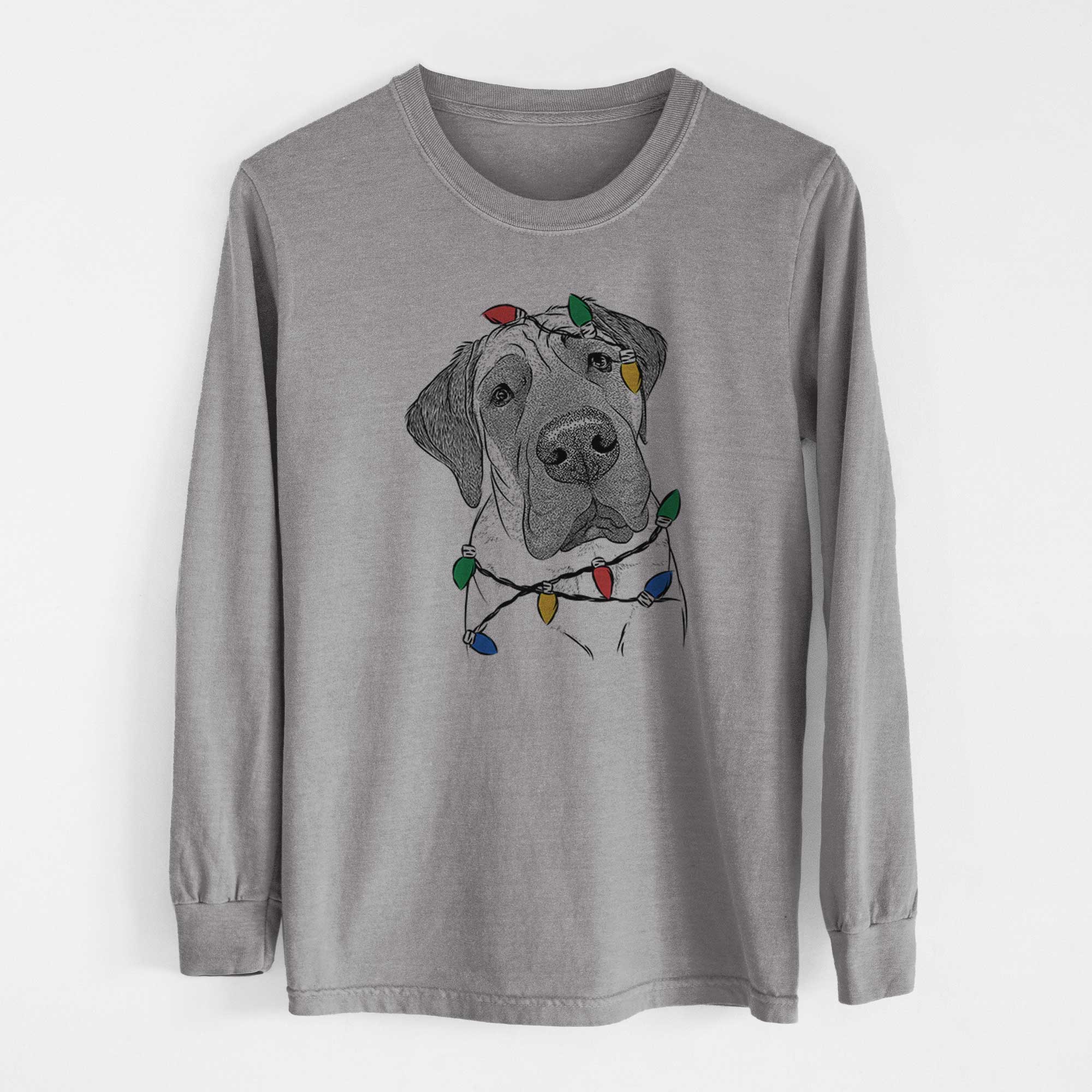 Christmas Lights Nutterbutter the English Mastiff - Heavyweight 100% Cotton Long Sleeve