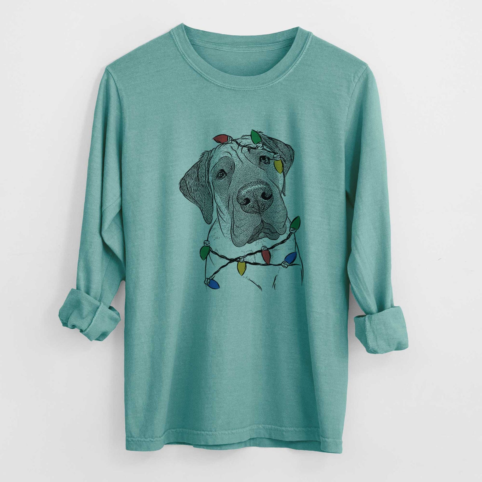 Christmas Lights Nutterbutter the English Mastiff - Heavyweight 100% Cotton Long Sleeve