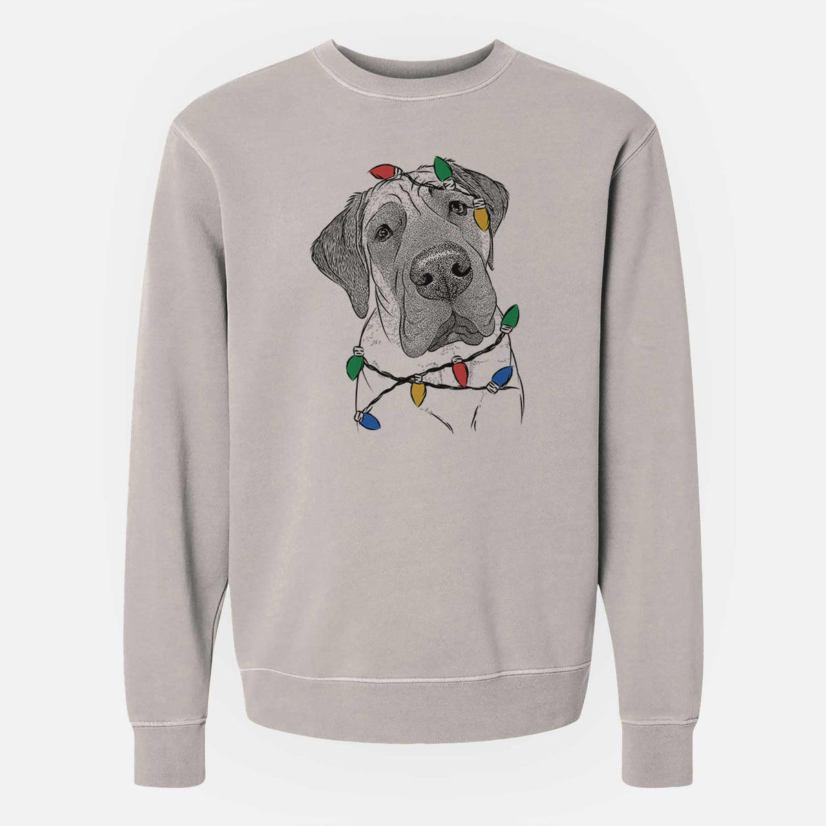 Christmas Lights Nutterbutter the English Mastiff - Unisex Pigment Dyed Crew Sweatshirt