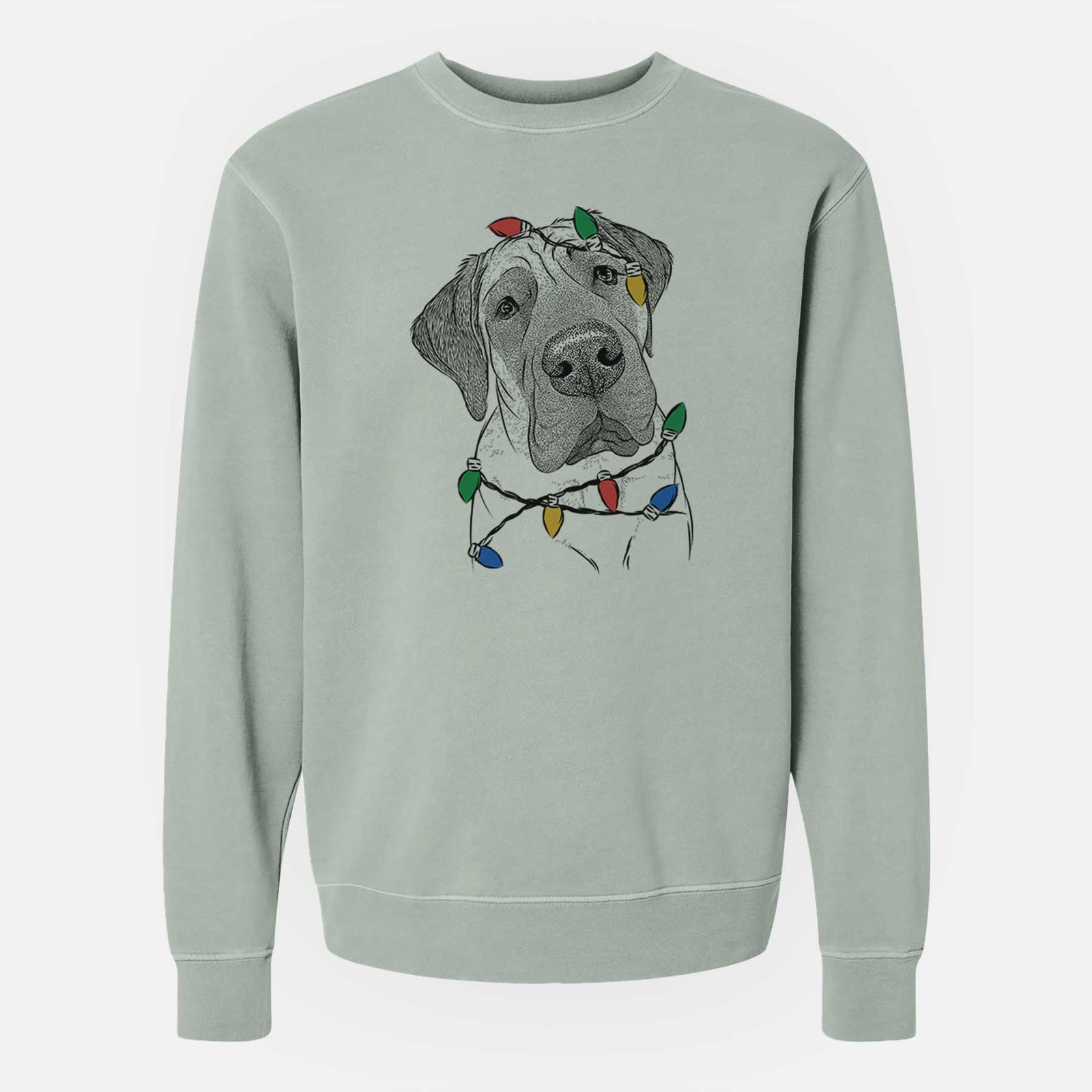 Christmas Lights Nutterbutter the English Mastiff - Unisex Pigment Dyed Crew Sweatshirt