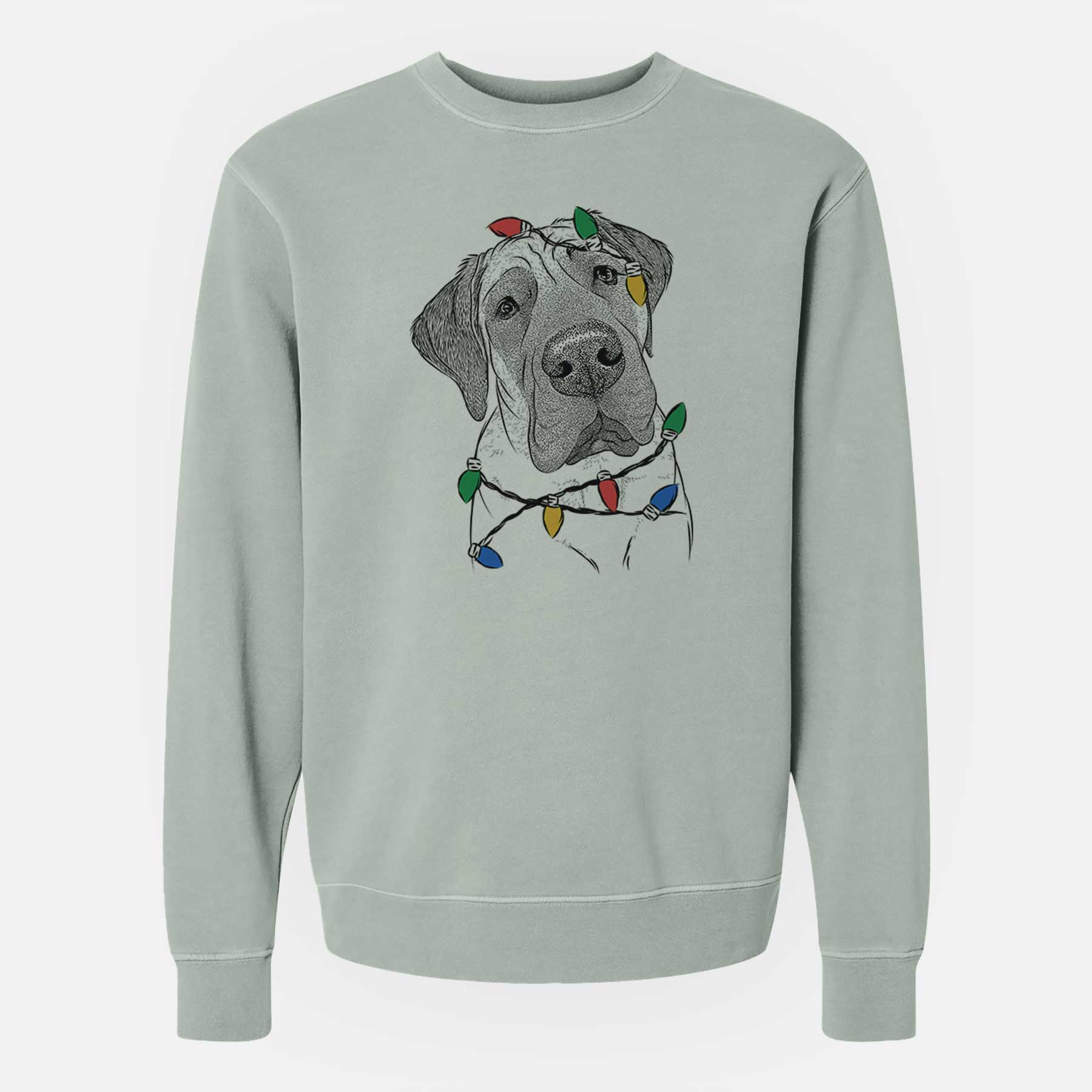 Christmas Lights Nutterbutter the English Mastiff - Unisex Pigment Dyed Crew Sweatshirt