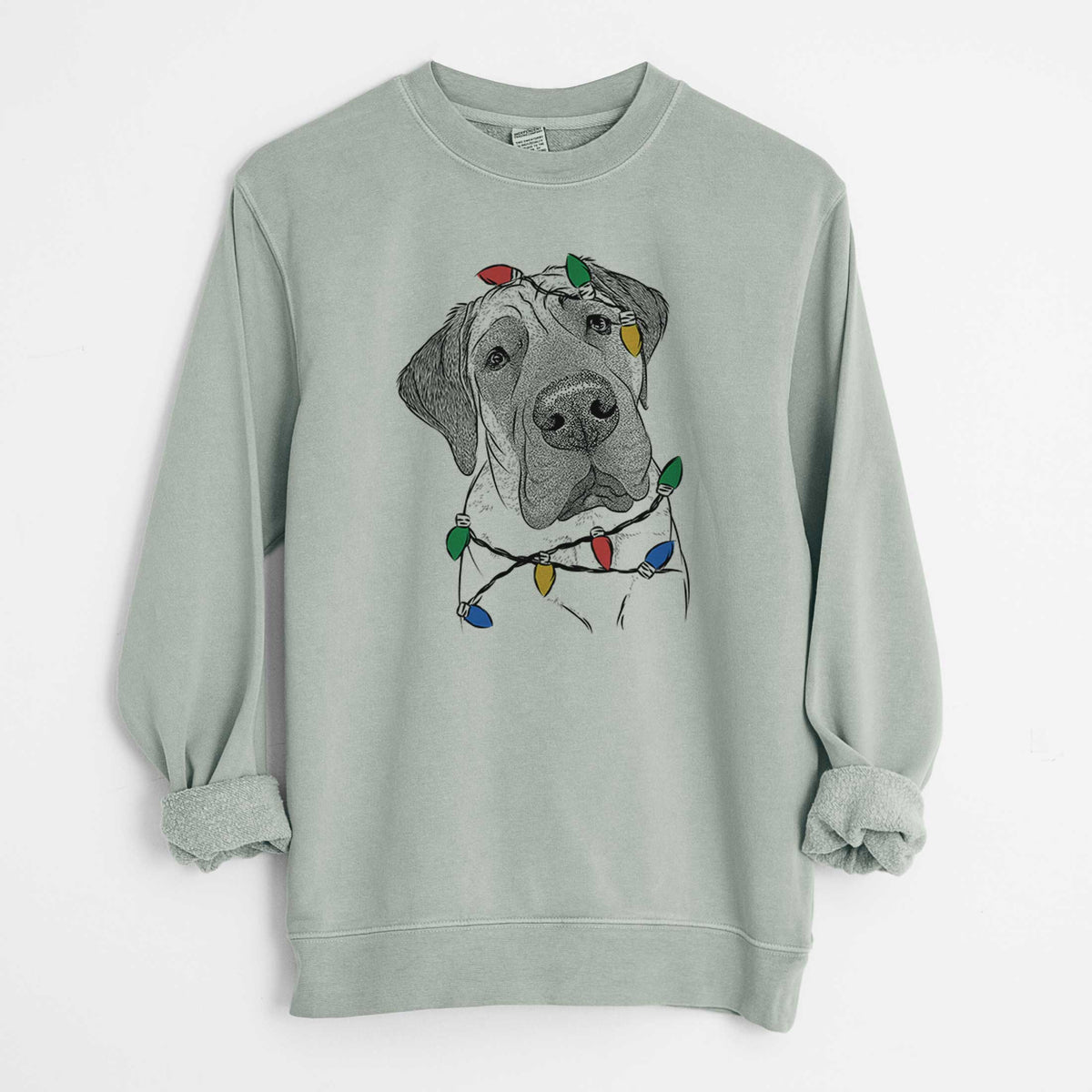 Christmas Lights Nutterbutter the English Mastiff - Unisex Pigment Dyed Crew Sweatshirt