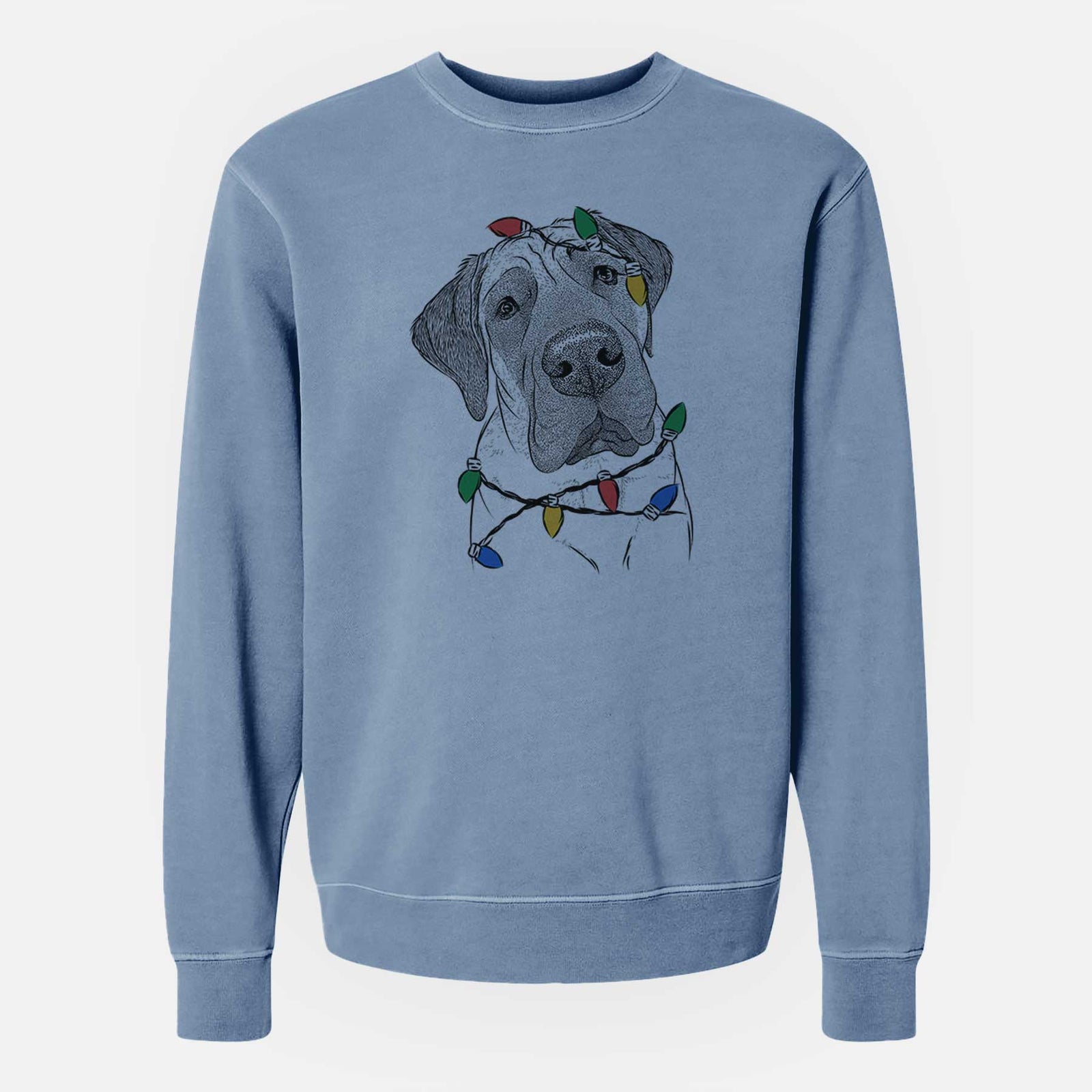 Christmas Lights Nutterbutter the English Mastiff - Unisex Pigment Dyed Crew Sweatshirt