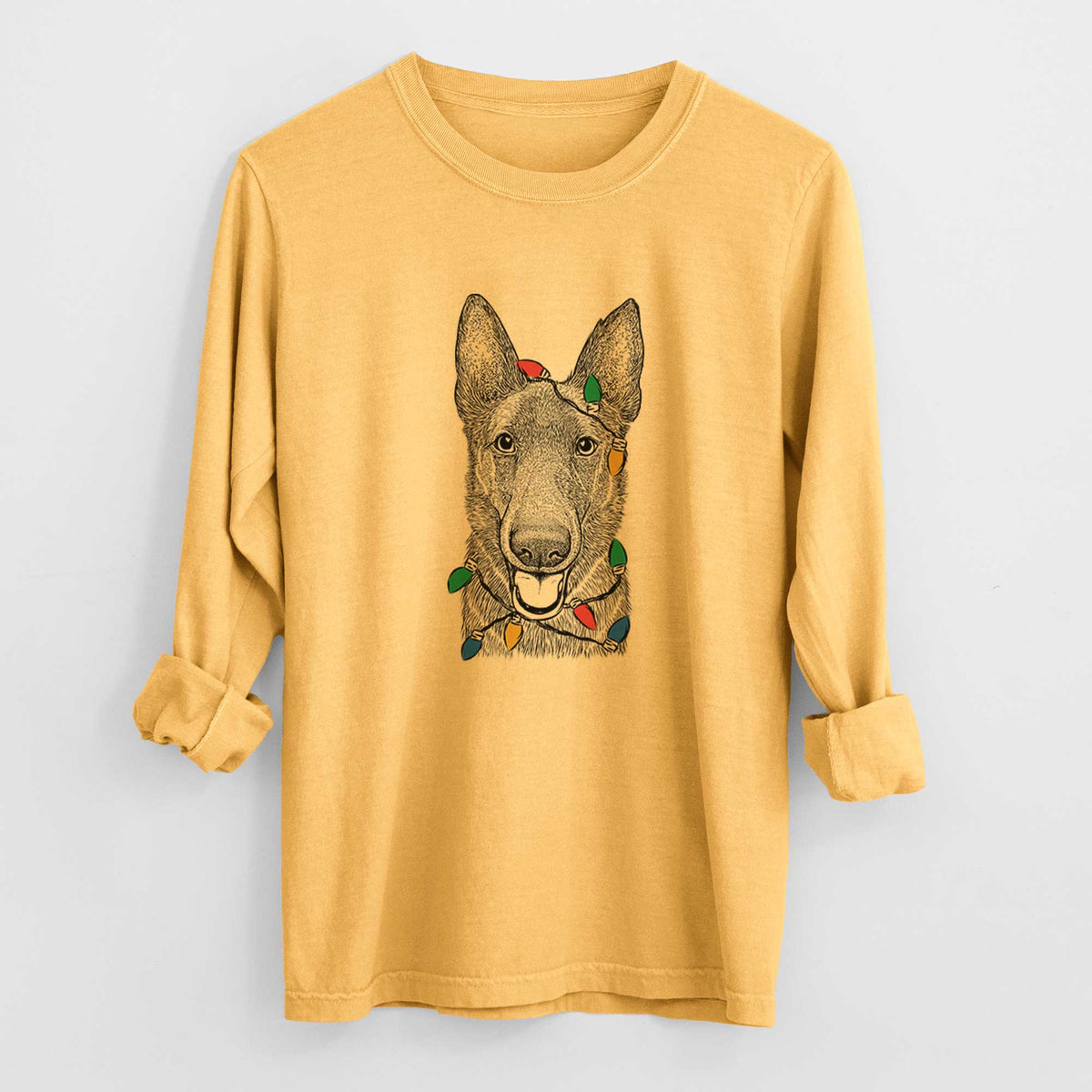 Christmas Lights Nyx the German Shepherd - Heavyweight 100% Cotton Long Sleeve