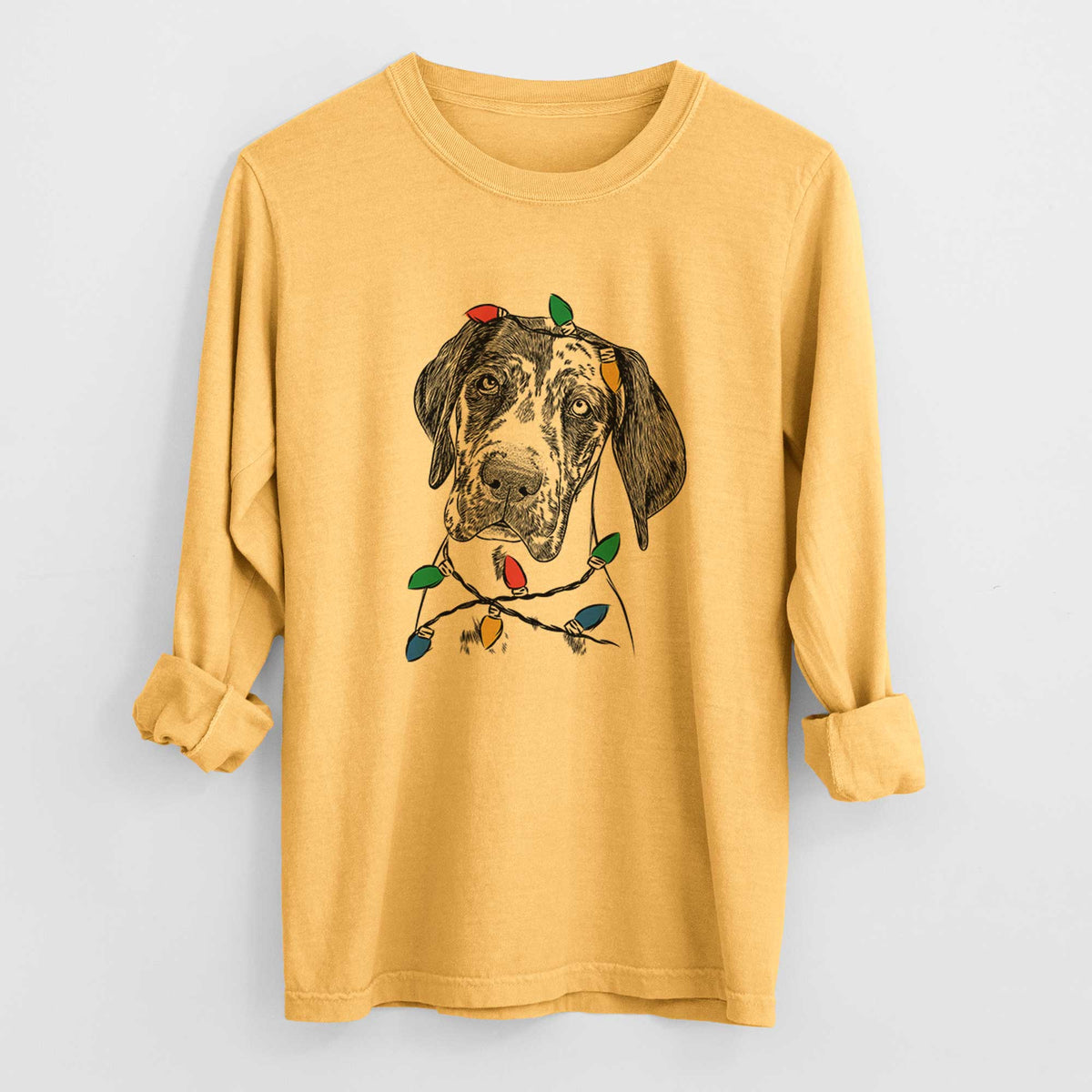Christmas Lights Nyx the Great Dane - Heavyweight 100% Cotton Long Sleeve