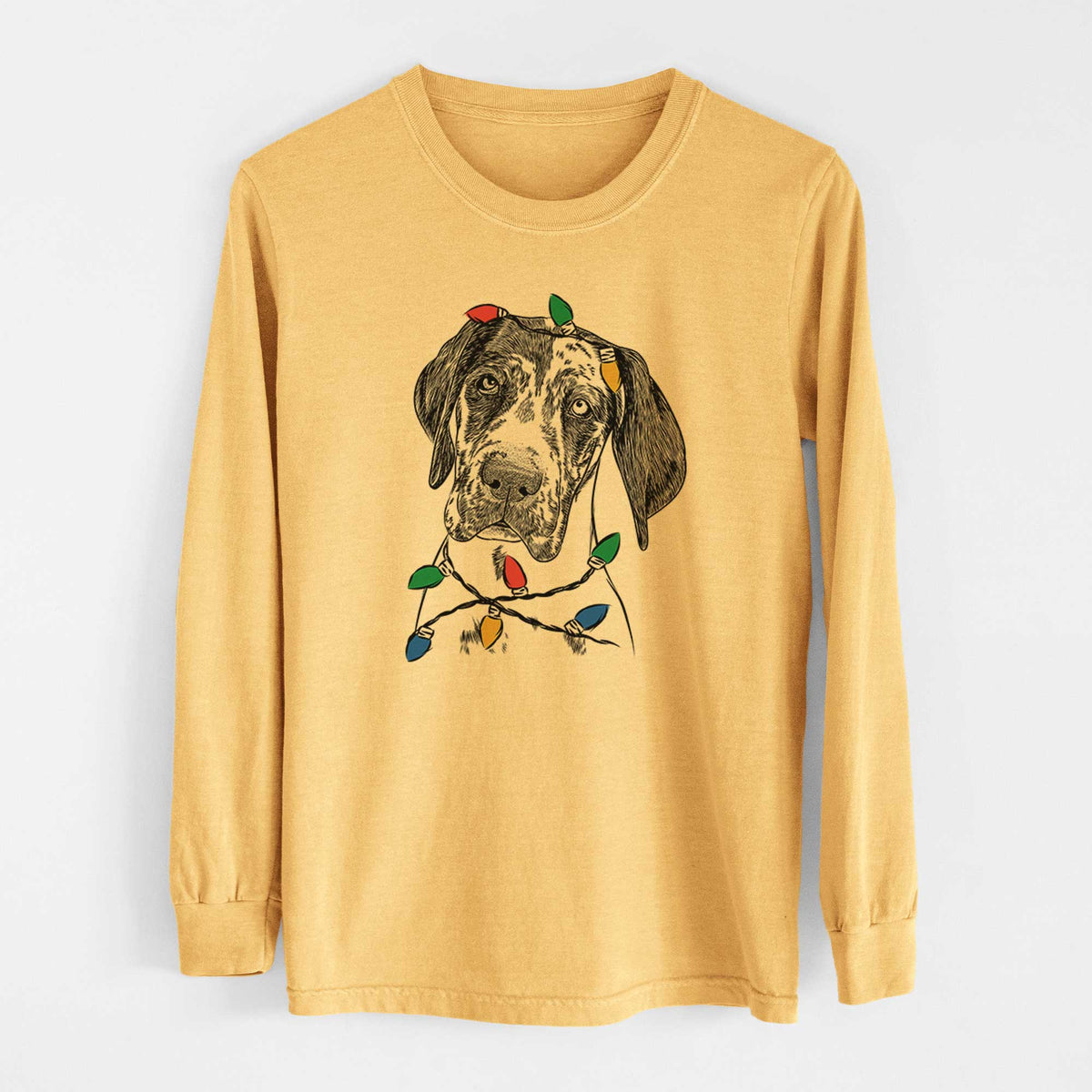 Christmas Lights Nyx the Great Dane - Heavyweight 100% Cotton Long Sleeve
