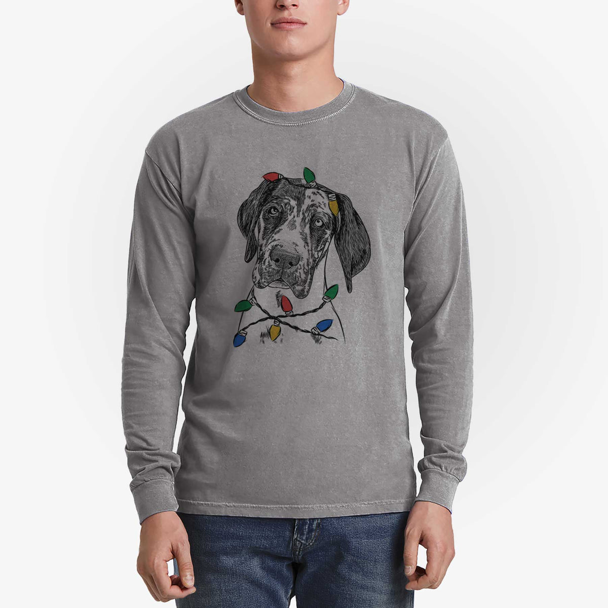 Christmas Lights Nyx the Great Dane - Heavyweight 100% Cotton Long Sleeve