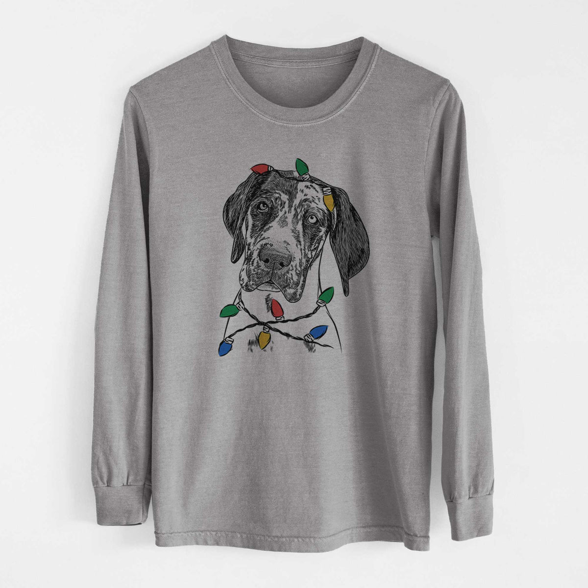 Christmas Lights Nyx the Great Dane - Heavyweight 100% Cotton Long Sleeve