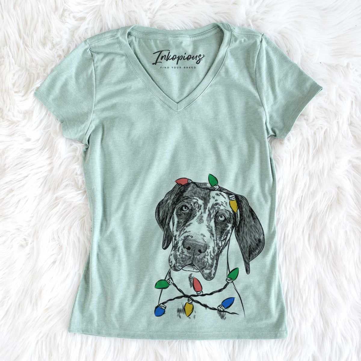 Christmas Lights Nyx the Great Dane - Women&#39;s V-neck Shirt