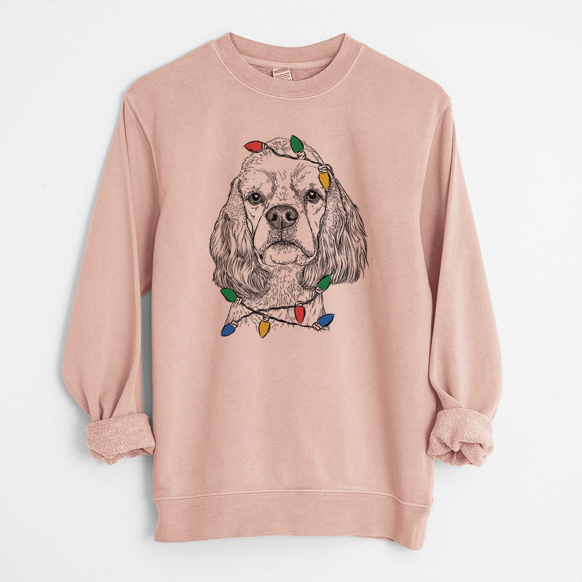 Christmas Lights Oakley the American Cocker Spaniel - Unisex Pigment Dyed Crew Sweatshirt