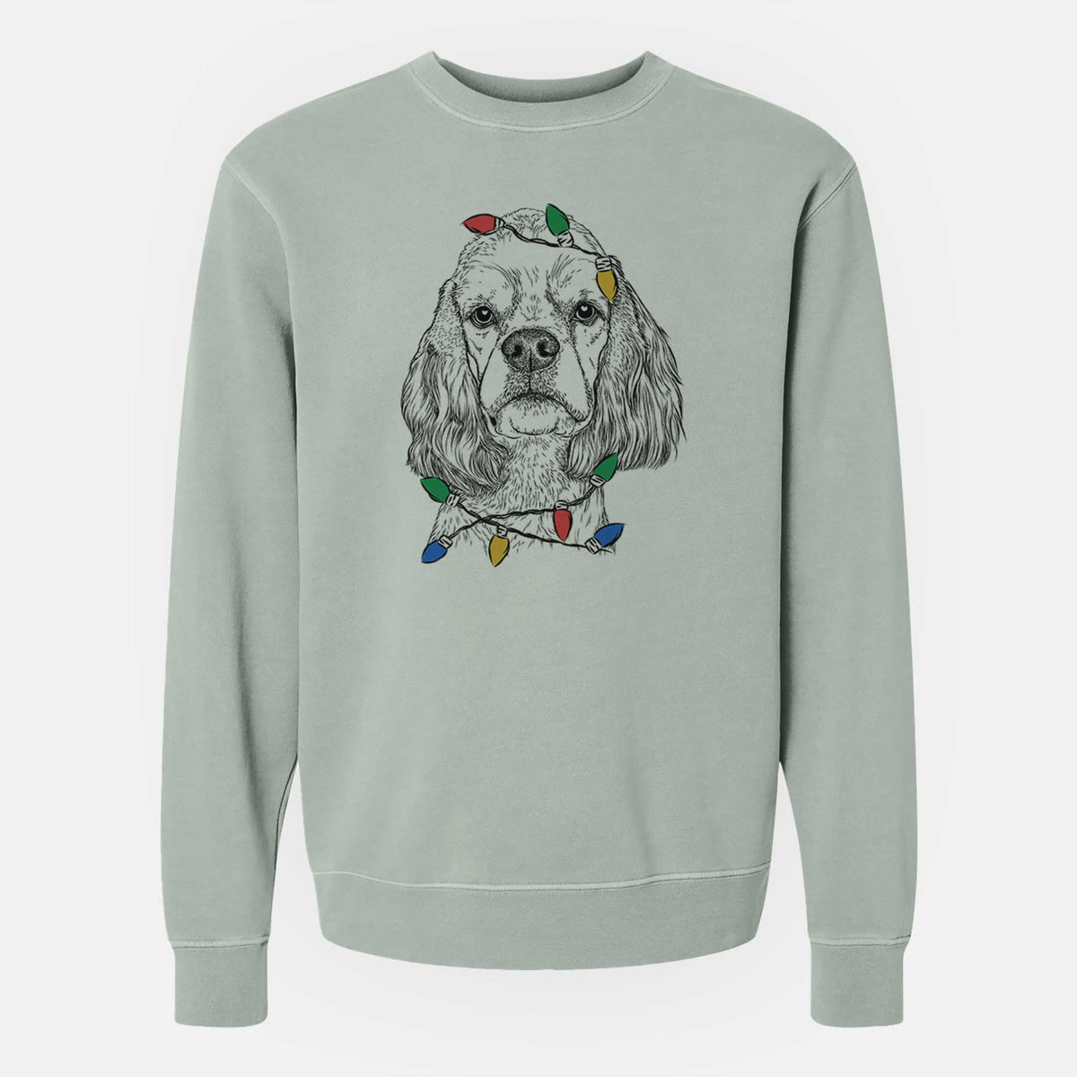 Christmas Lights Oakley the American Cocker Spaniel - Unisex Pigment Dyed Crew Sweatshirt