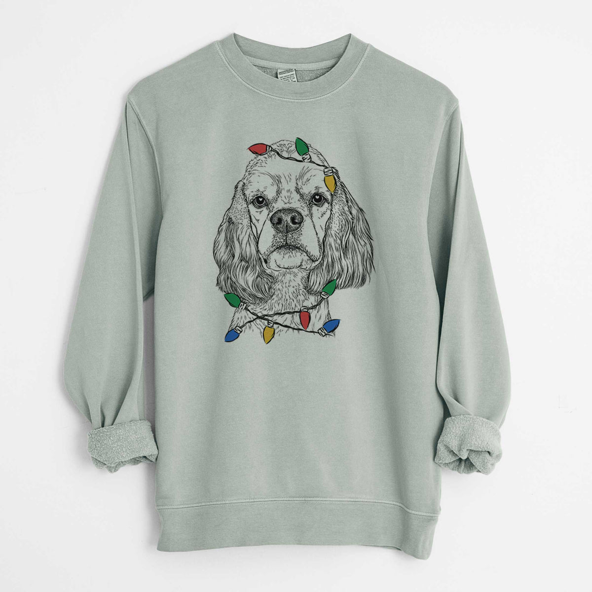 Christmas Lights Oakley the American Cocker Spaniel - Unisex Pigment Dyed Crew Sweatshirt