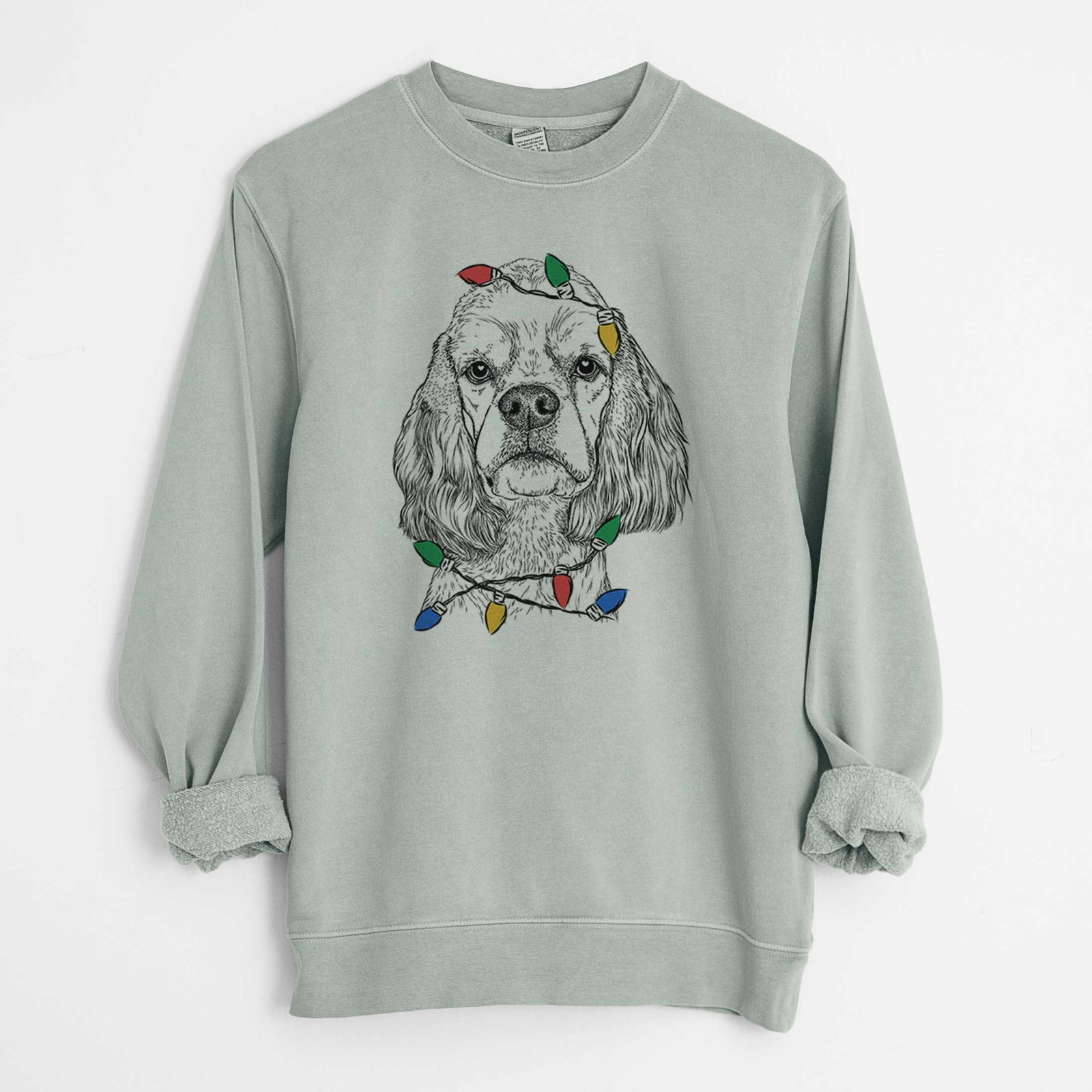 Christmas Lights Oakley the American Cocker Spaniel - Unisex Pigment Dyed Crew Sweatshirt