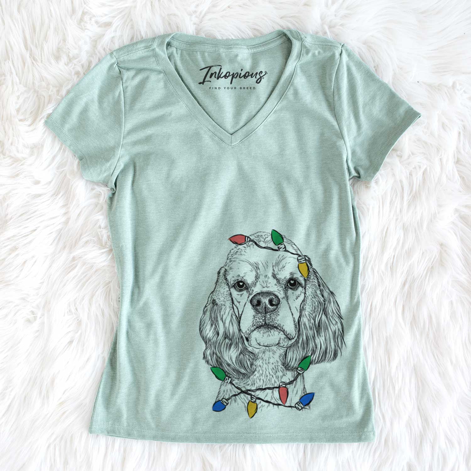 Christmas Lights Oakley the American Cocker Spaniel - Women's V-neck Shirt