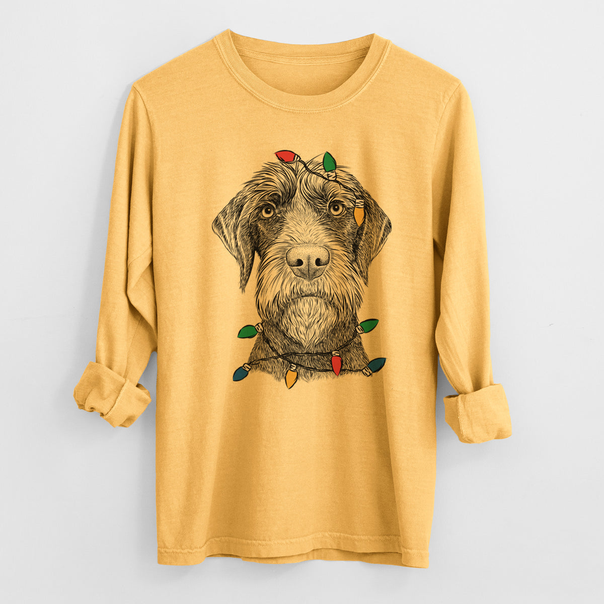 Christmas Lights Oakley the Pudelpointer - Heavyweight 100% Cotton Long Sleeve