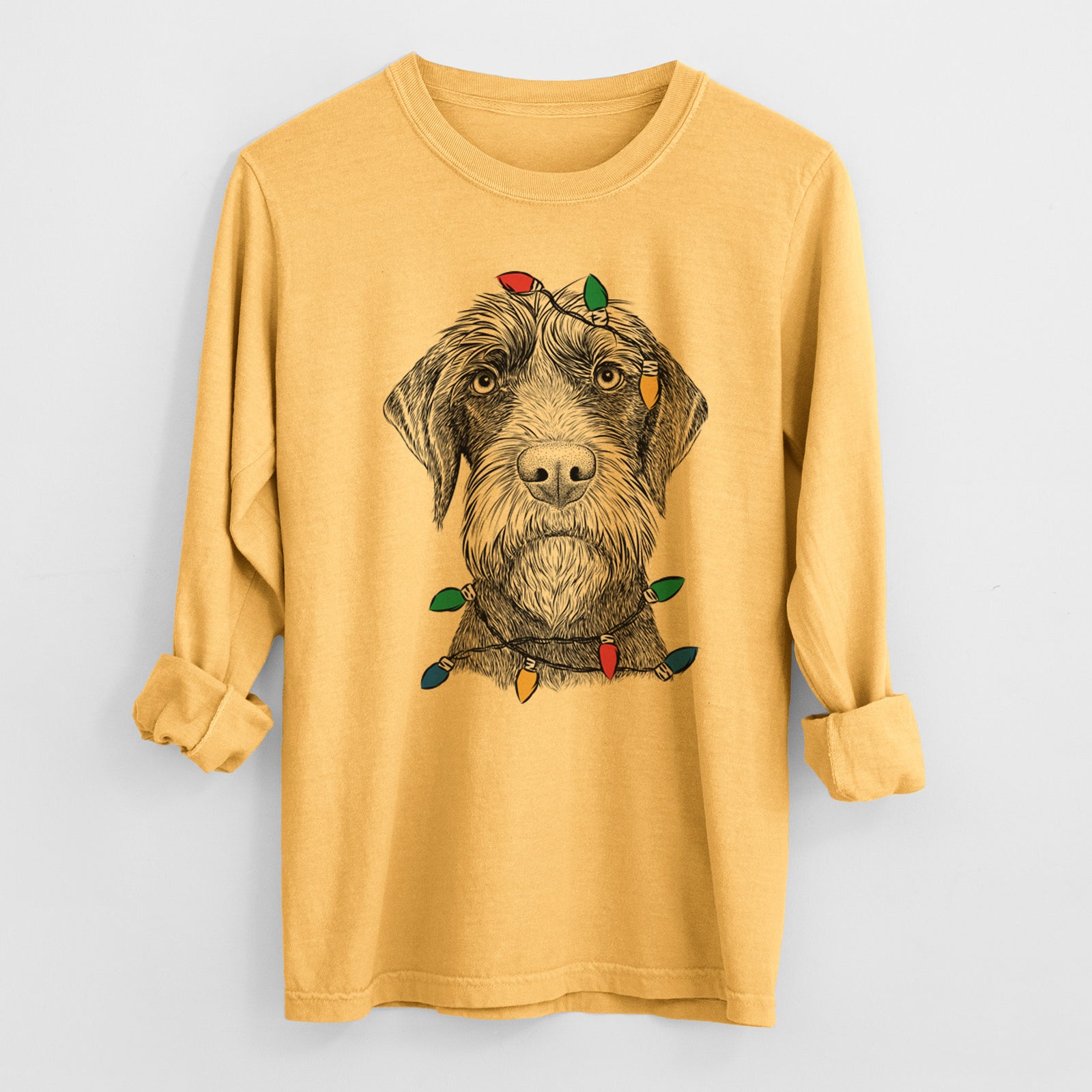 Christmas Lights Oakley the Pudelpointer - Heavyweight 100% Cotton Long Sleeve