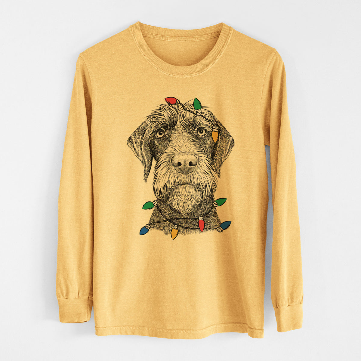 Christmas Lights Oakley the Pudelpointer - Heavyweight 100% Cotton Long Sleeve