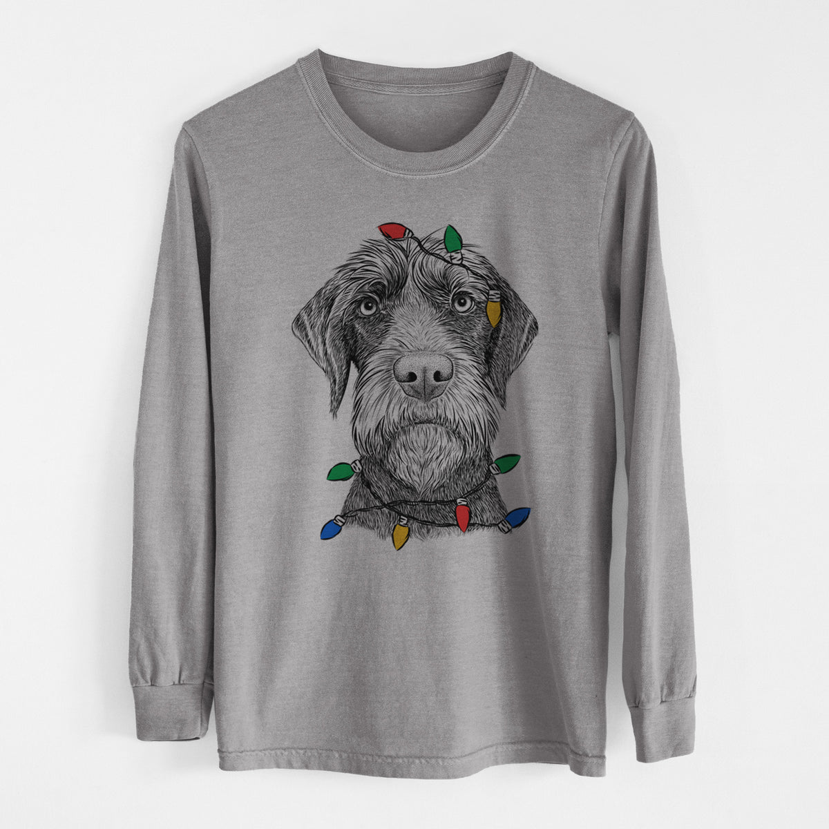 Christmas Lights Oakley the Pudelpointer - Heavyweight 100% Cotton Long Sleeve