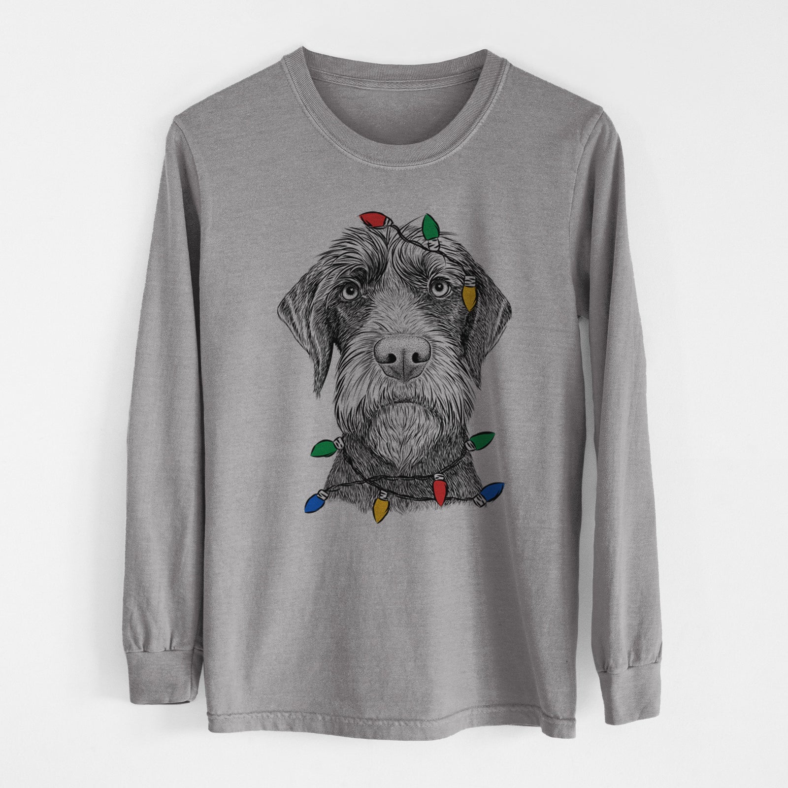 Christmas Lights Oakley the Pudelpointer - Heavyweight 100% Cotton Long Sleeve