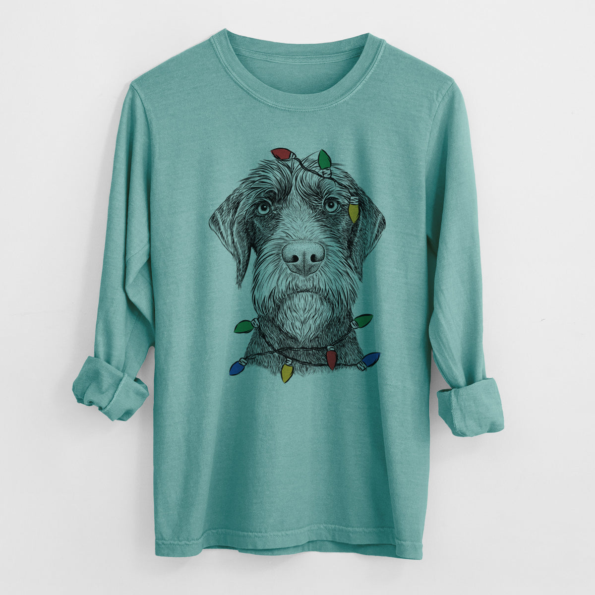 Christmas Lights Oakley the Pudelpointer - Heavyweight 100% Cotton Long Sleeve
