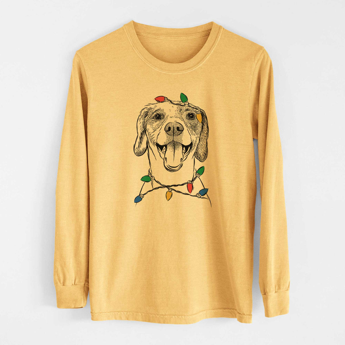 Christmas Lights Obi the Beagle Mix - Heavyweight 100% Cotton Long Sleeve