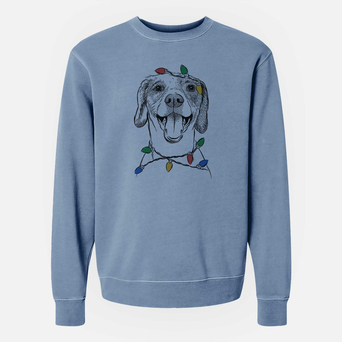 Christmas Lights Obi the Beagle Mix - Unisex Pigment Dyed Crew Sweatshirt