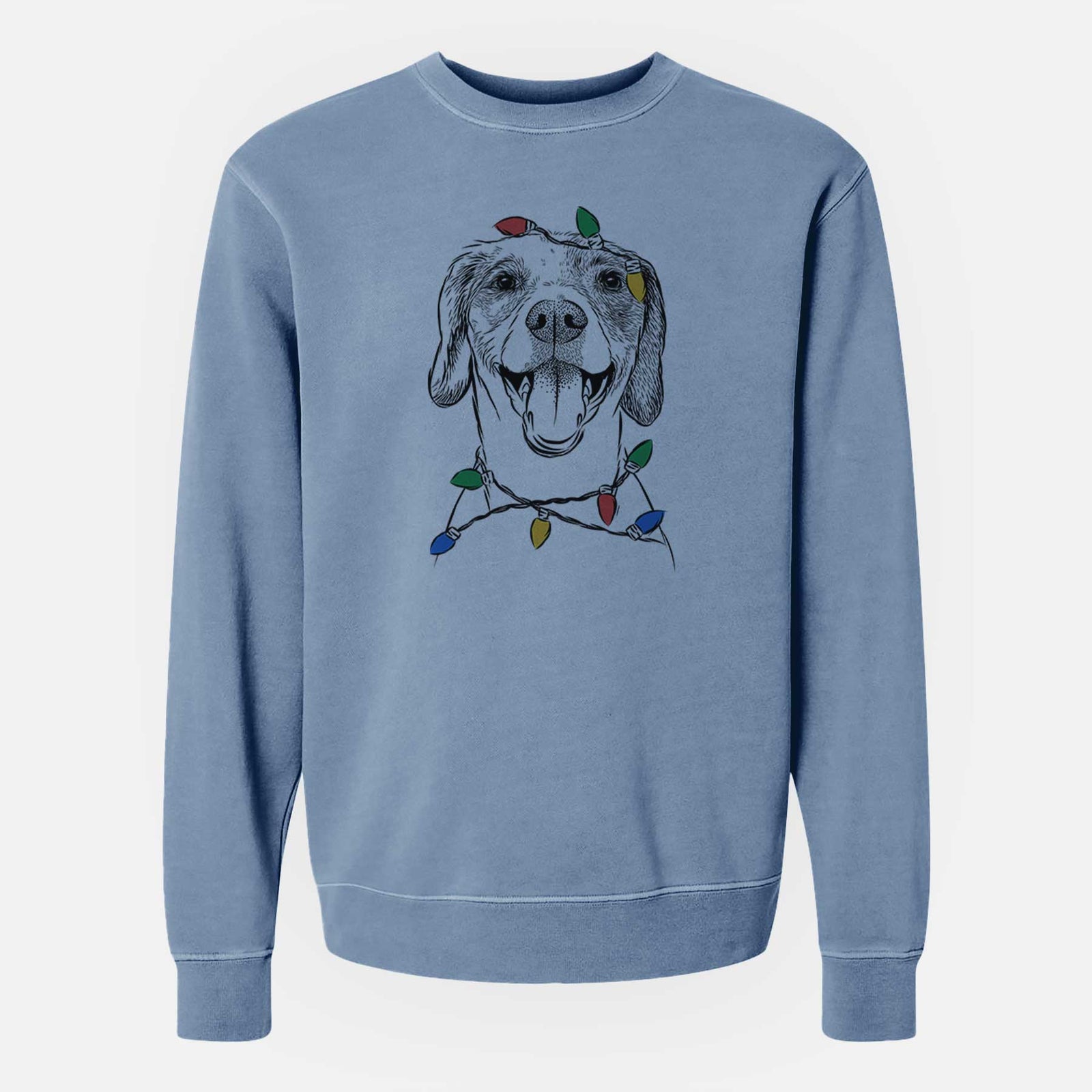 Christmas Lights Obi the Beagle Mix - Unisex Pigment Dyed Crew Sweatshirt