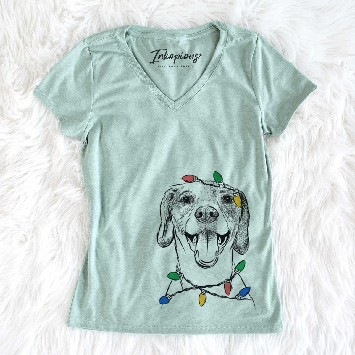Christmas Lights Obi the Beagle Mix - Women's V-neck Shirt