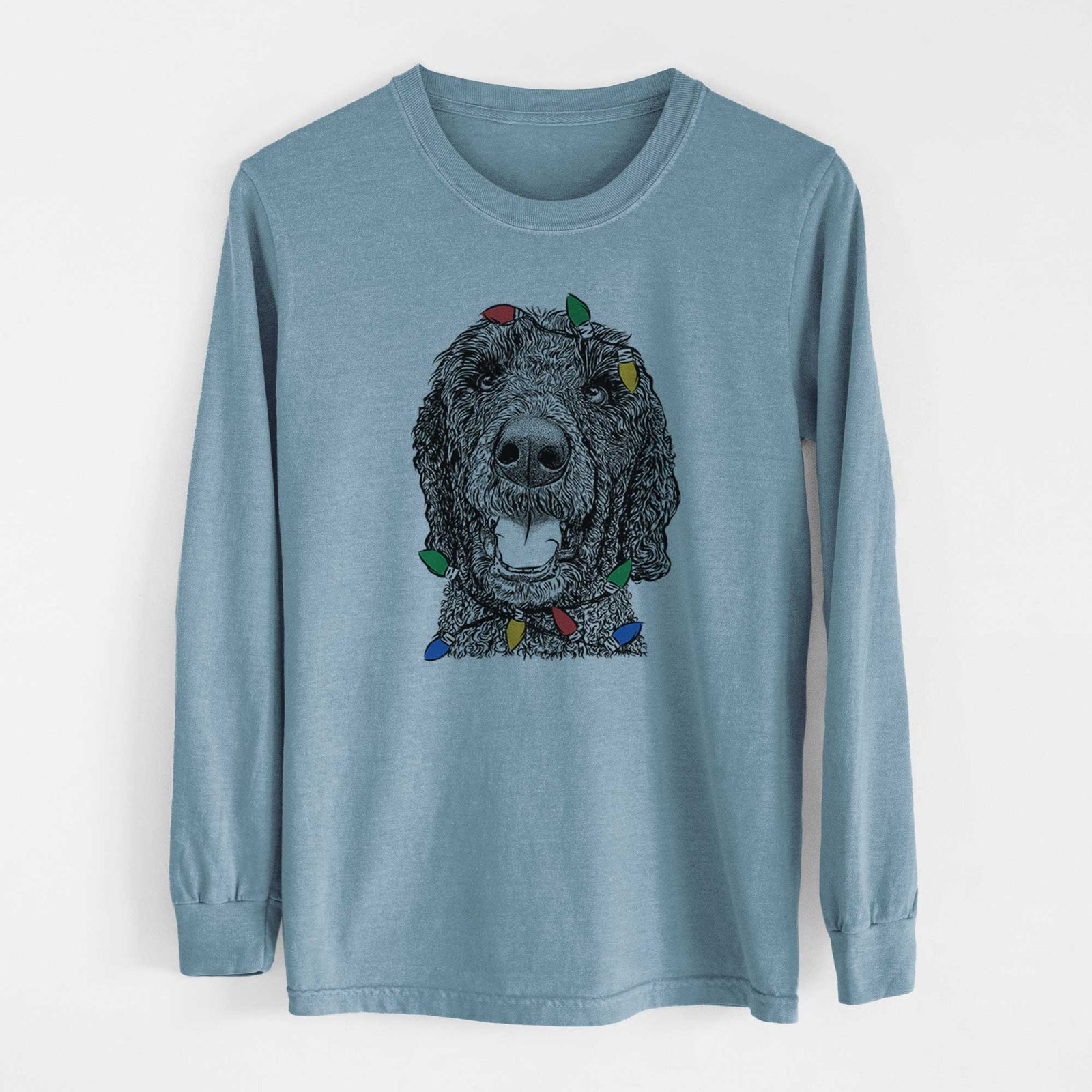 Christmas Lights Obi James the Goldendoodle - Heavyweight 100% Cotton Long Sleeve