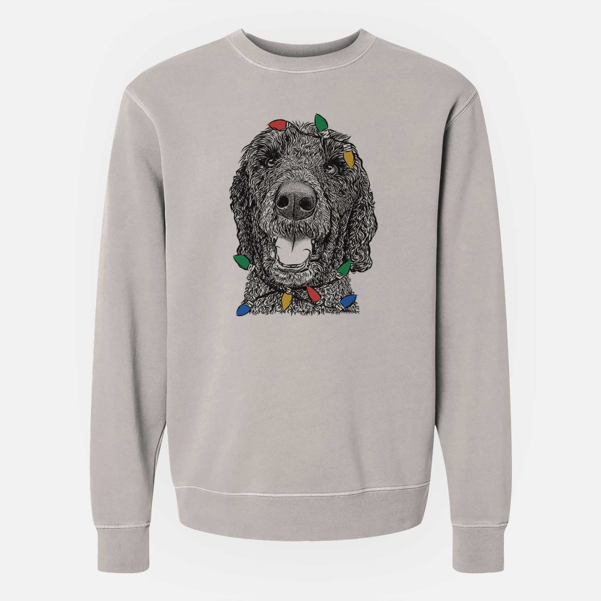 Christmas Lights Obi James the Goldendoodle - Unisex Pigment Dyed Crew Sweatshirt