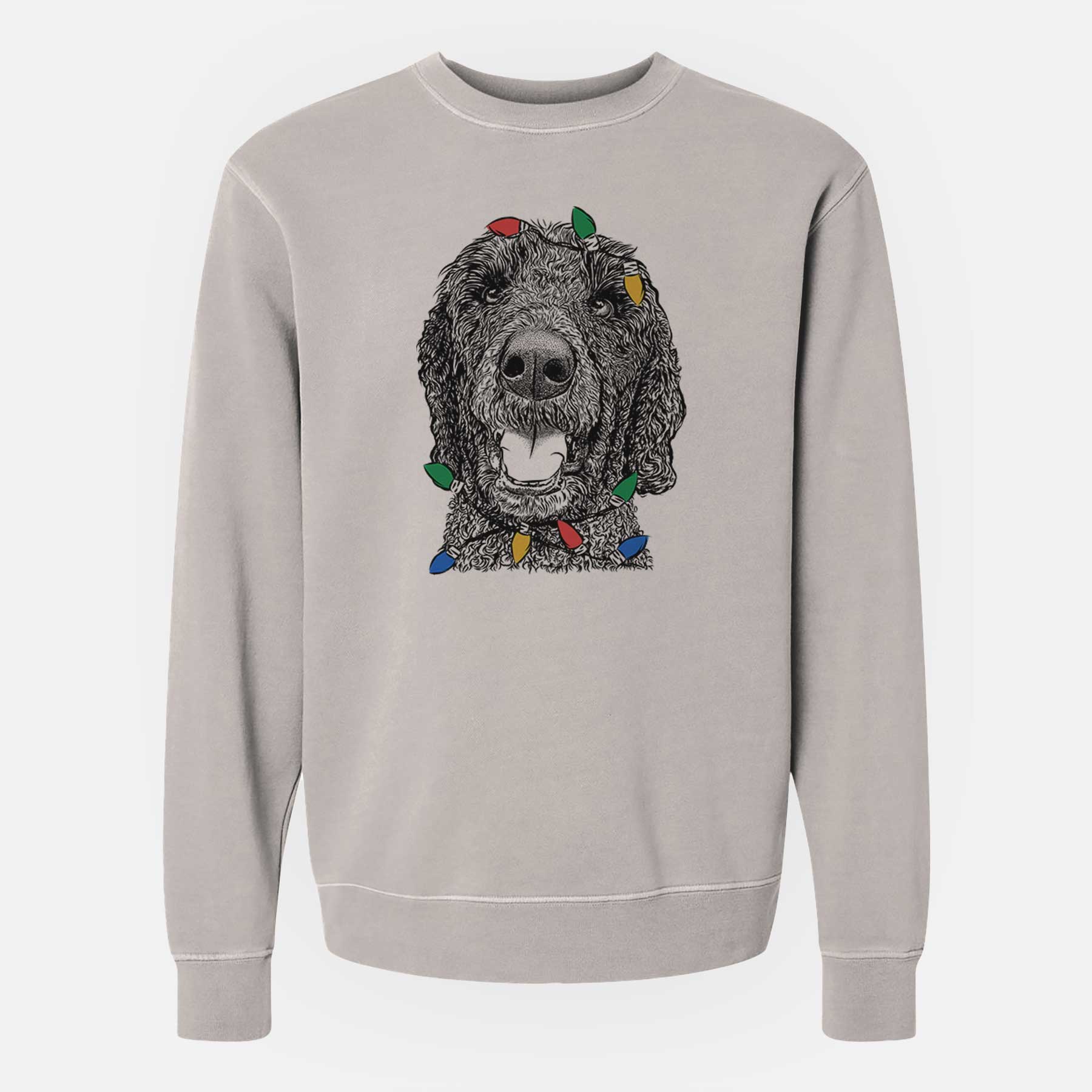 Christmas Lights Obi James the Goldendoodle - Unisex Pigment Dyed Crew Sweatshirt