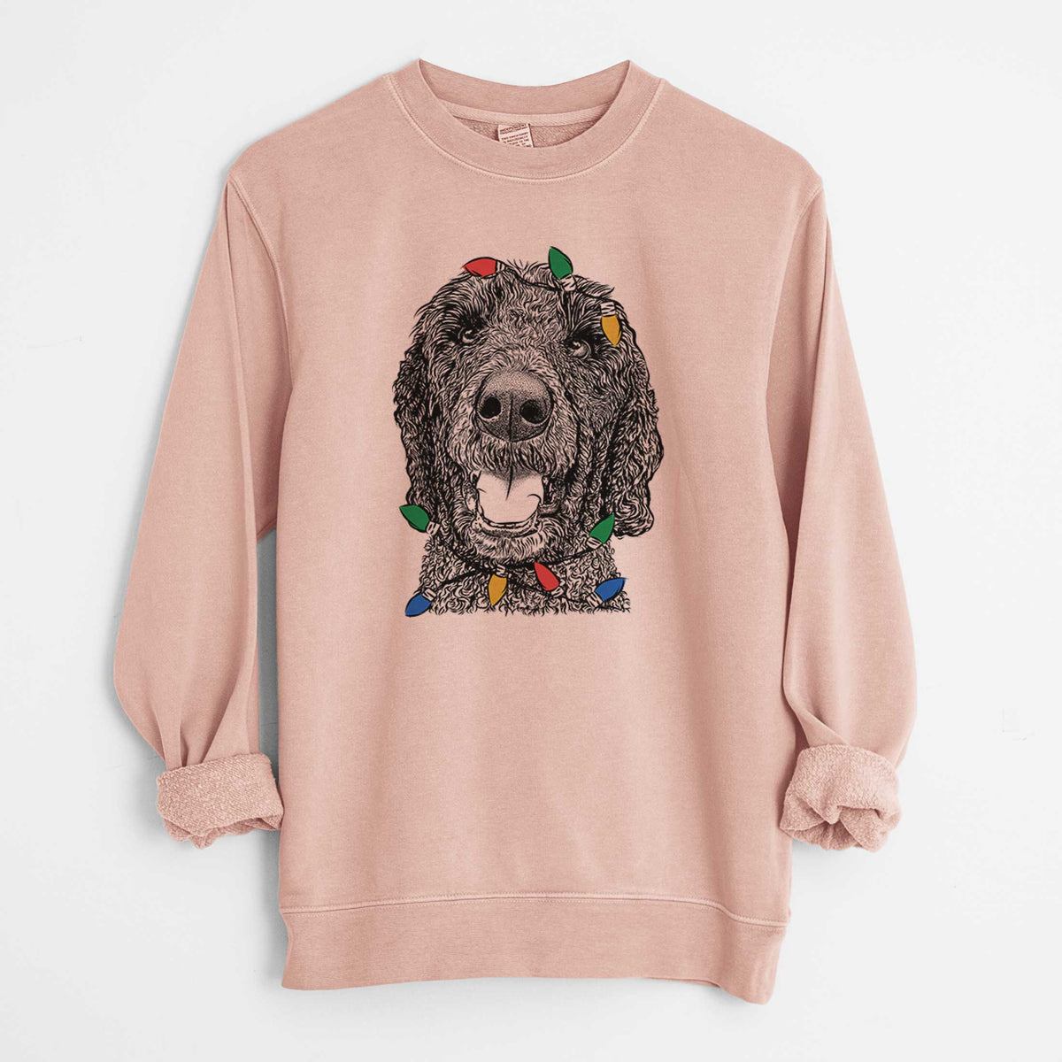 Christmas Lights Obi James the Goldendoodle - Unisex Pigment Dyed Crew Sweatshirt