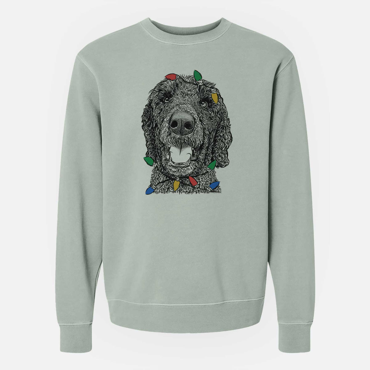 Christmas Lights Obi James the Goldendoodle - Unisex Pigment Dyed Crew Sweatshirt