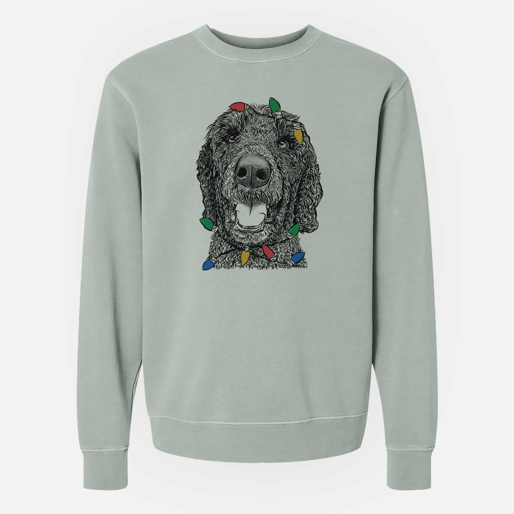 Christmas Lights Obi James the Goldendoodle - Unisex Pigment Dyed Crew Sweatshirt