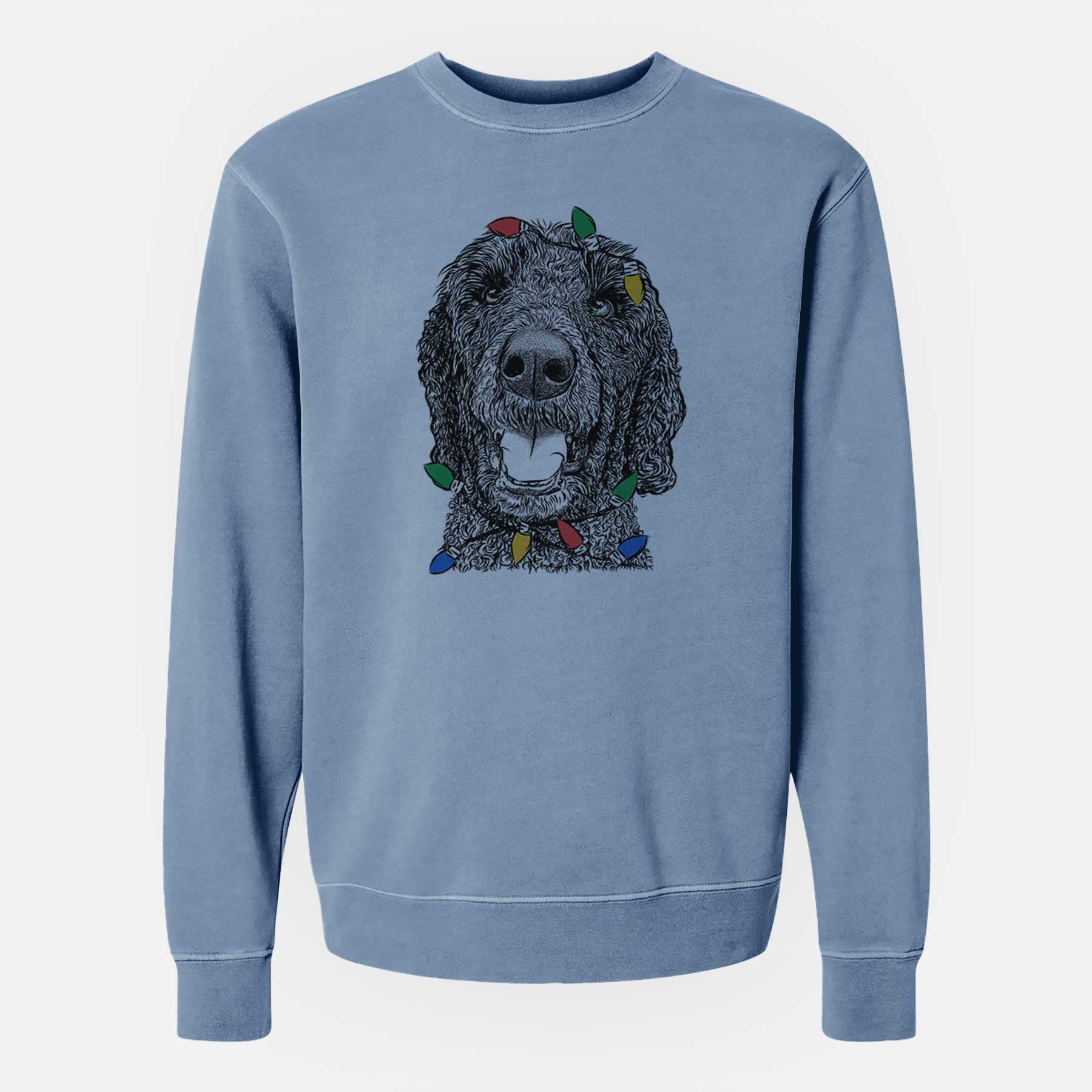 Christmas Lights Obi James the Goldendoodle - Unisex Pigment Dyed Crew Sweatshirt