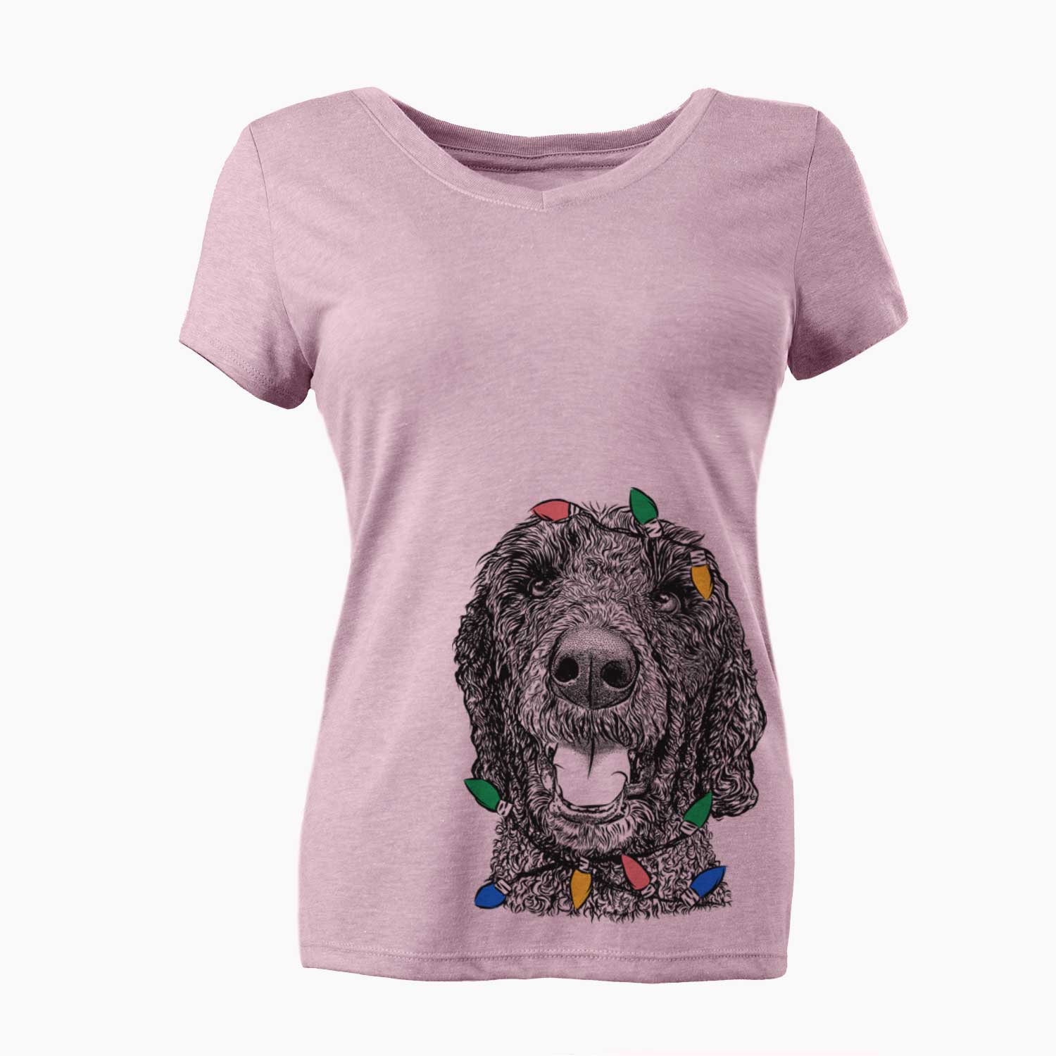 Christmas Lights Obi James the Goldendoodle - Women's V-neck Shirt