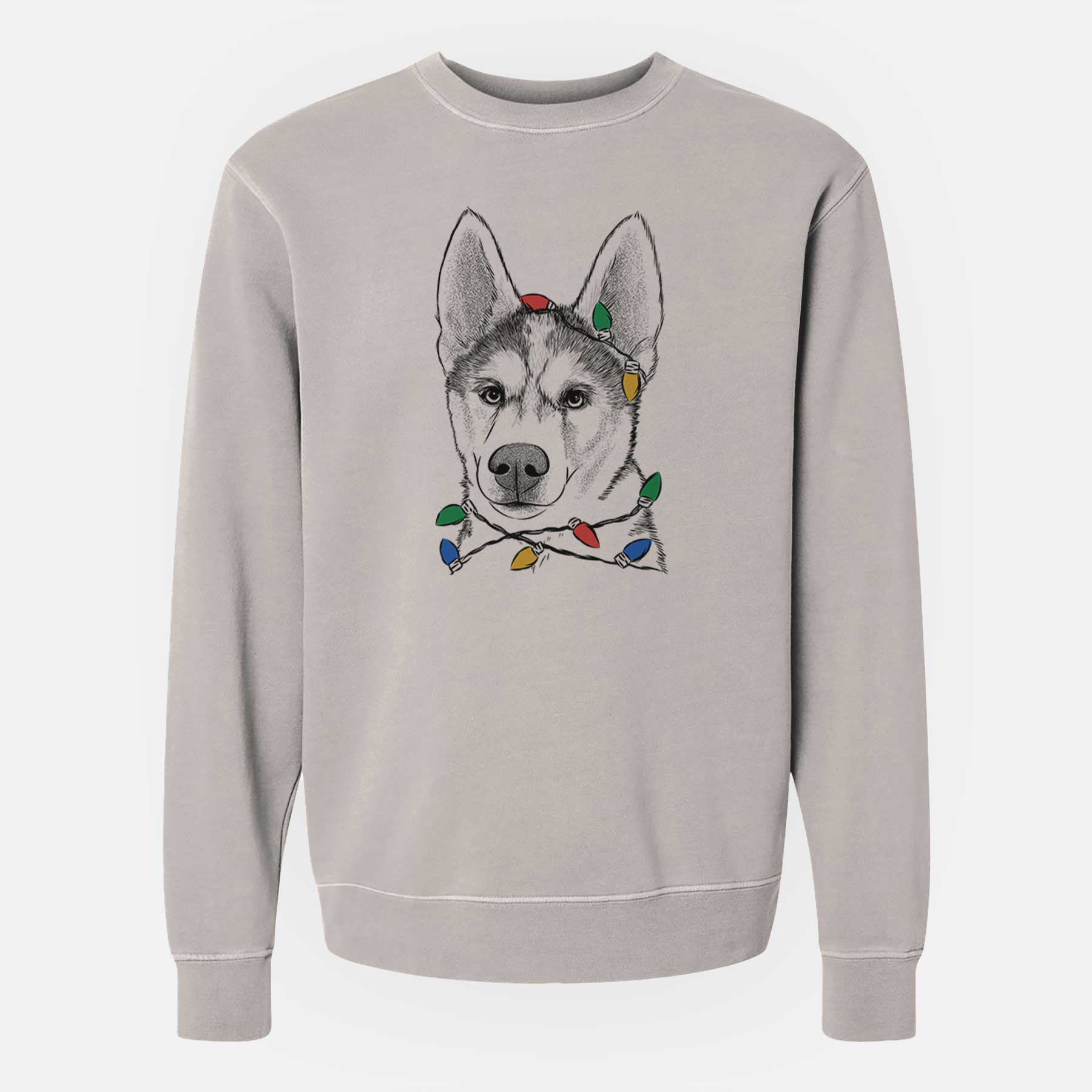 Christmas Lights Odin the Siberian Husky - Unisex Pigment Dyed Crew Sweatshirt