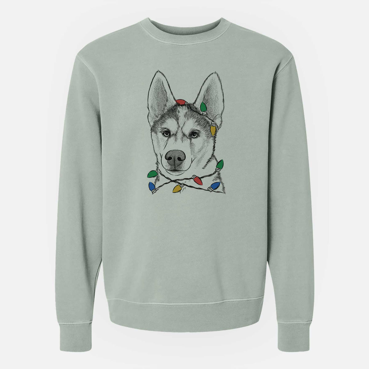 Christmas Lights Odin the Siberian Husky - Unisex Pigment Dyed Crew Sweatshirt