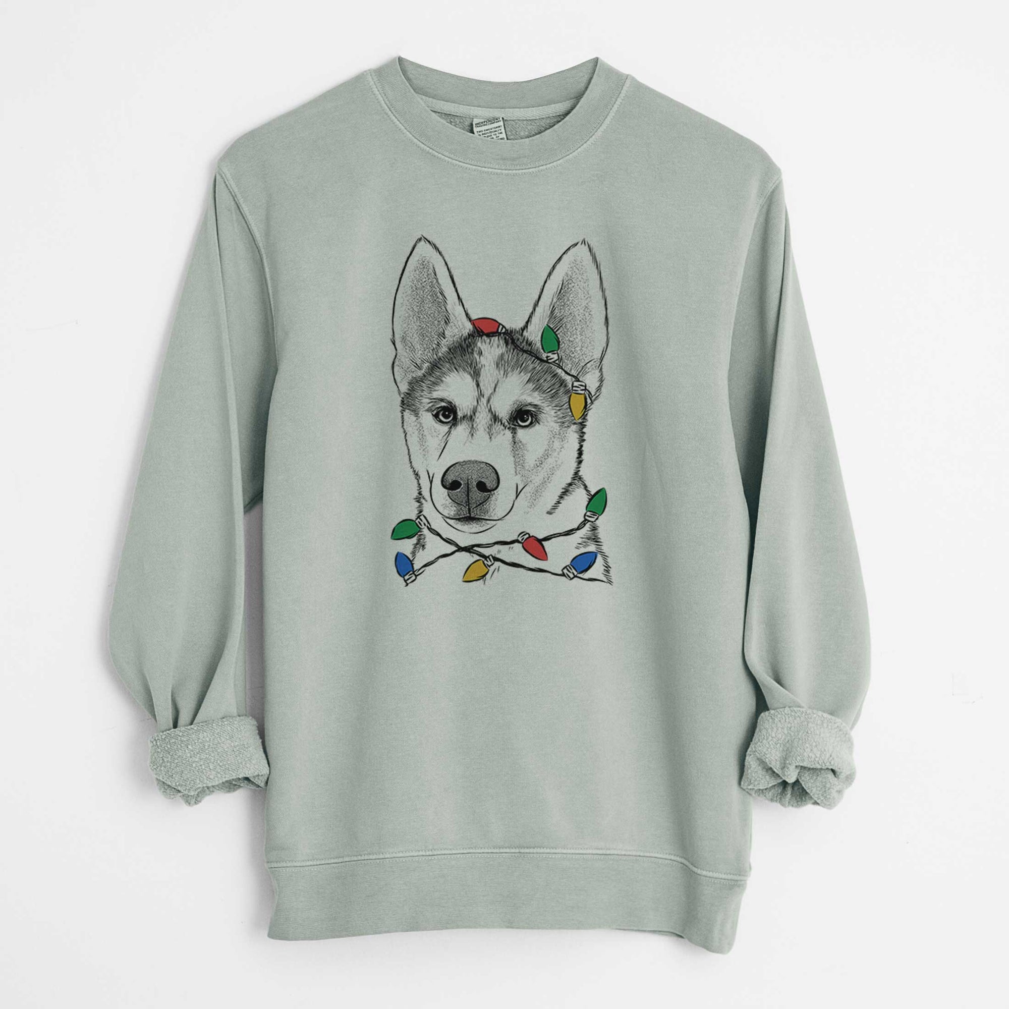 Christmas Lights Odin the Siberian Husky - Unisex Pigment Dyed Crew Sweatshirt