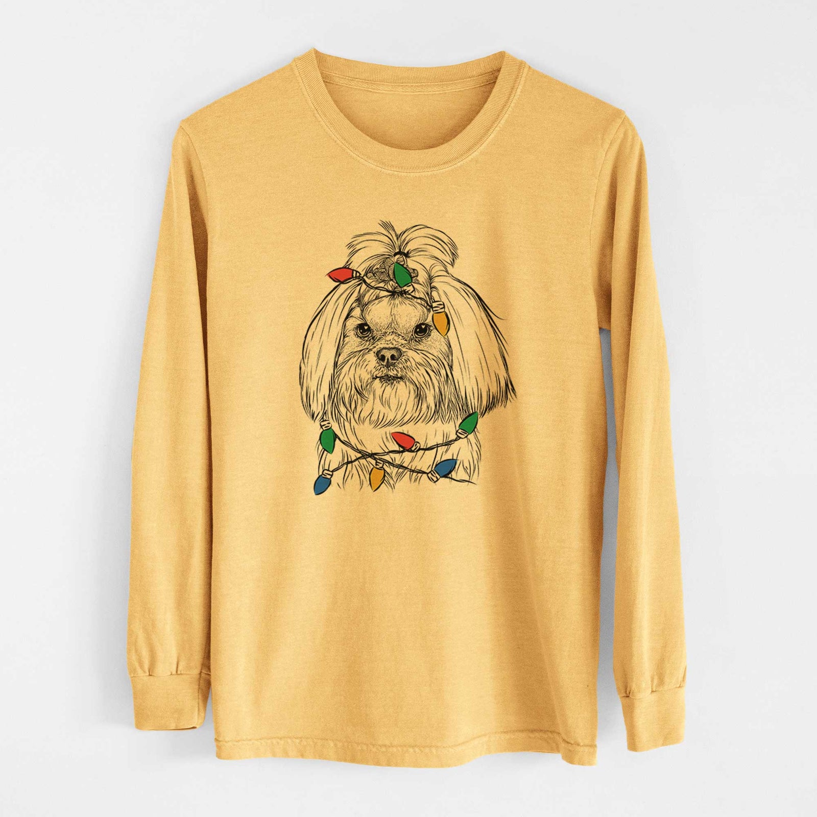Christmas Lights Olga the Shih Tzu - Heavyweight 100% Cotton Long Sleeve