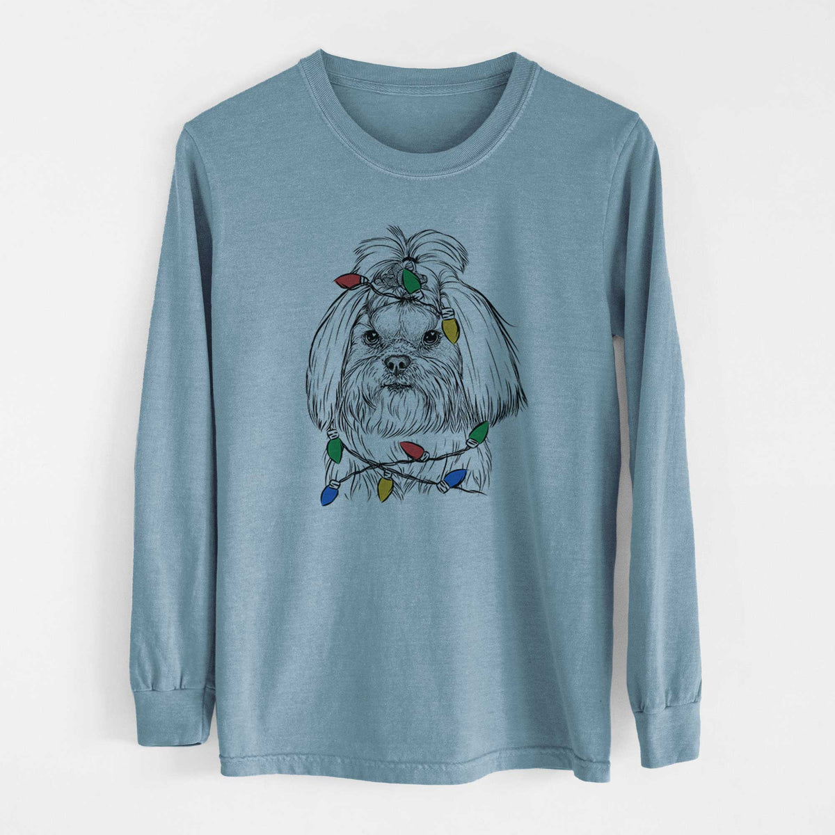 Christmas Lights Olga the Shih Tzu - Heavyweight 100% Cotton Long Sleeve